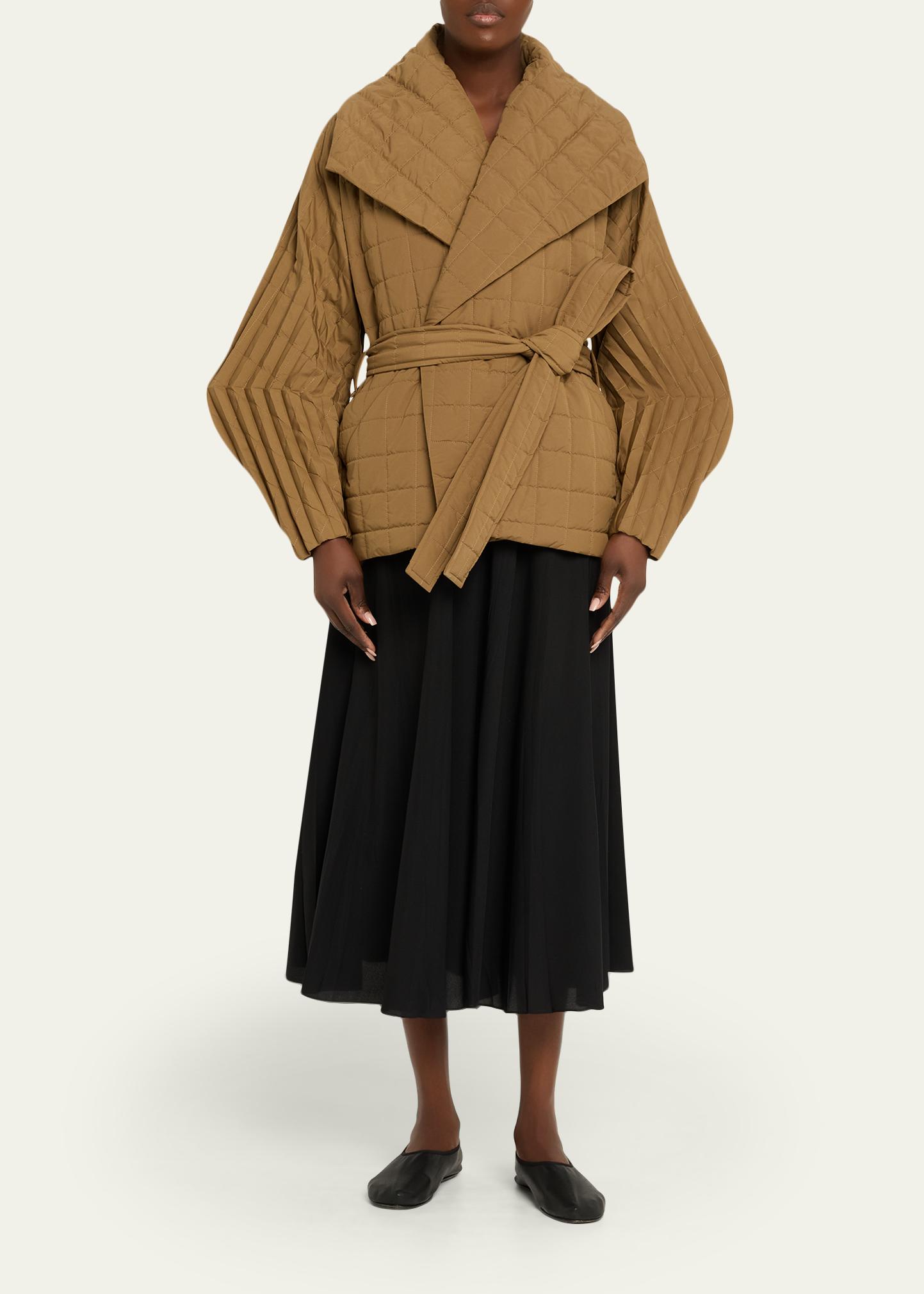 Issey Miyake Pleated Structured Sleeve Quilted Wrap Jacket