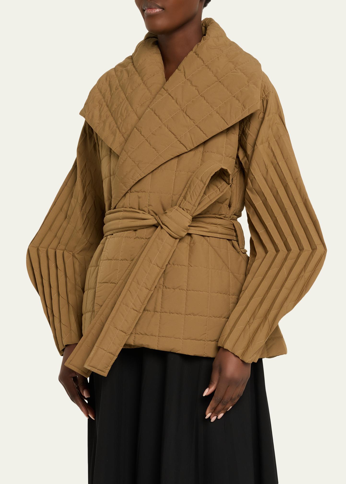 Issey Miyake Pleated Structured Sleeve Quilted Wrap Jacket
