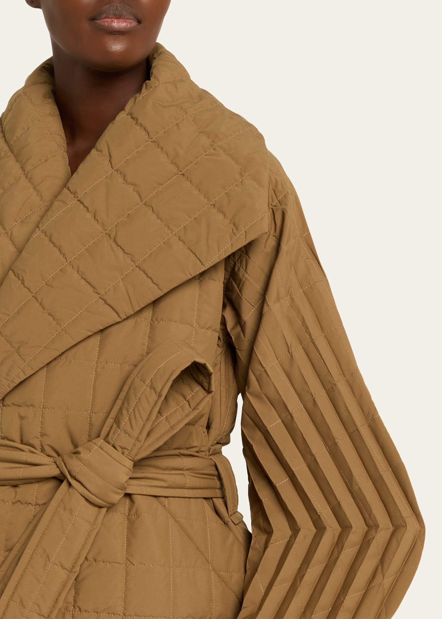Issey Miyake Pleated Structured Sleeve Quilted Wrap Jacket