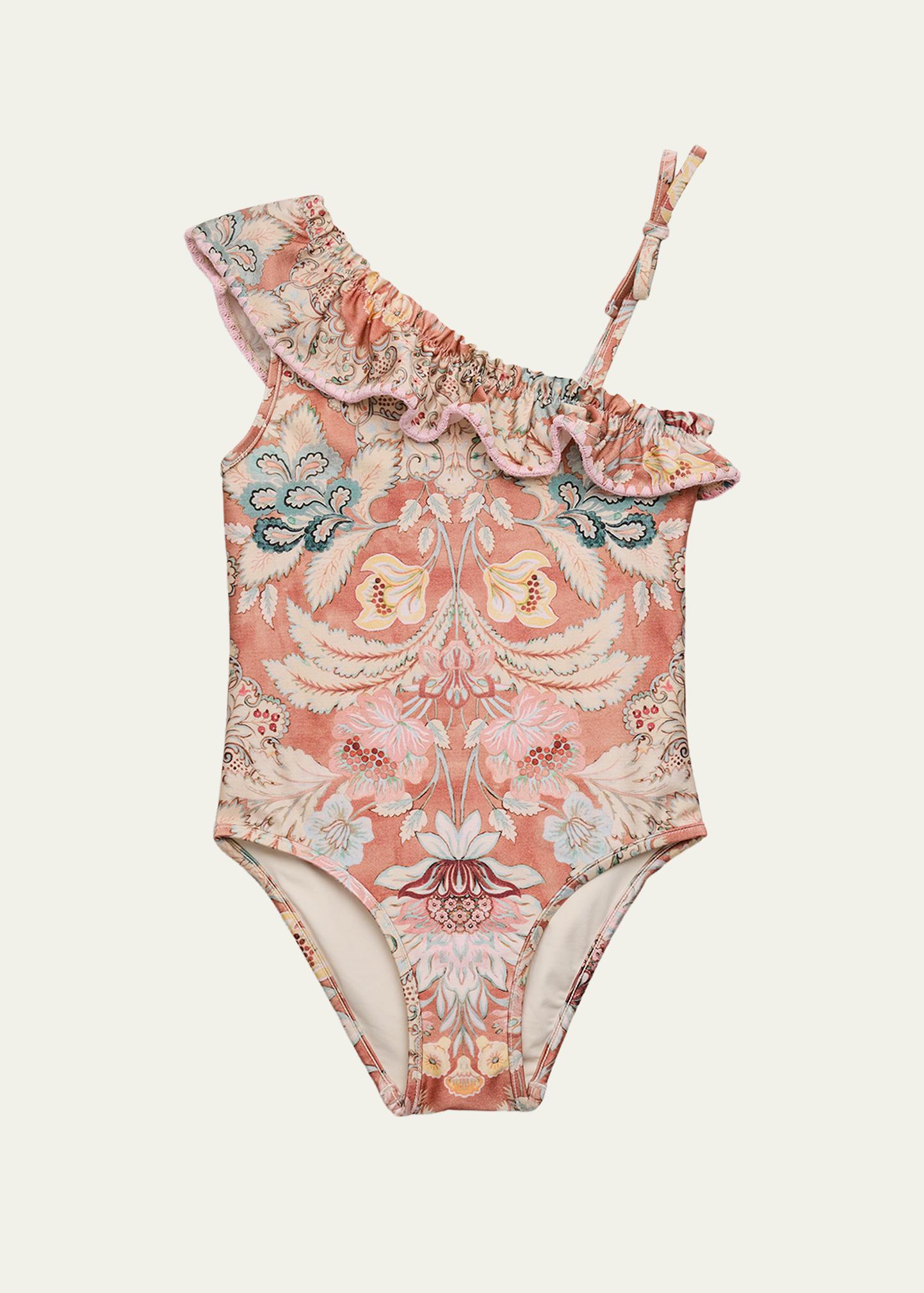 Zimmermann Girl's Daylight Asymmetric Ruffle One-Piece Swimsuit