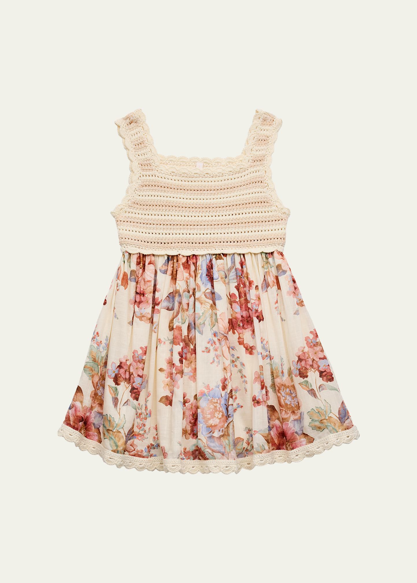 Zimmermann Girl's Awaken Crochet Knit Floral Dress, Size 1-12
