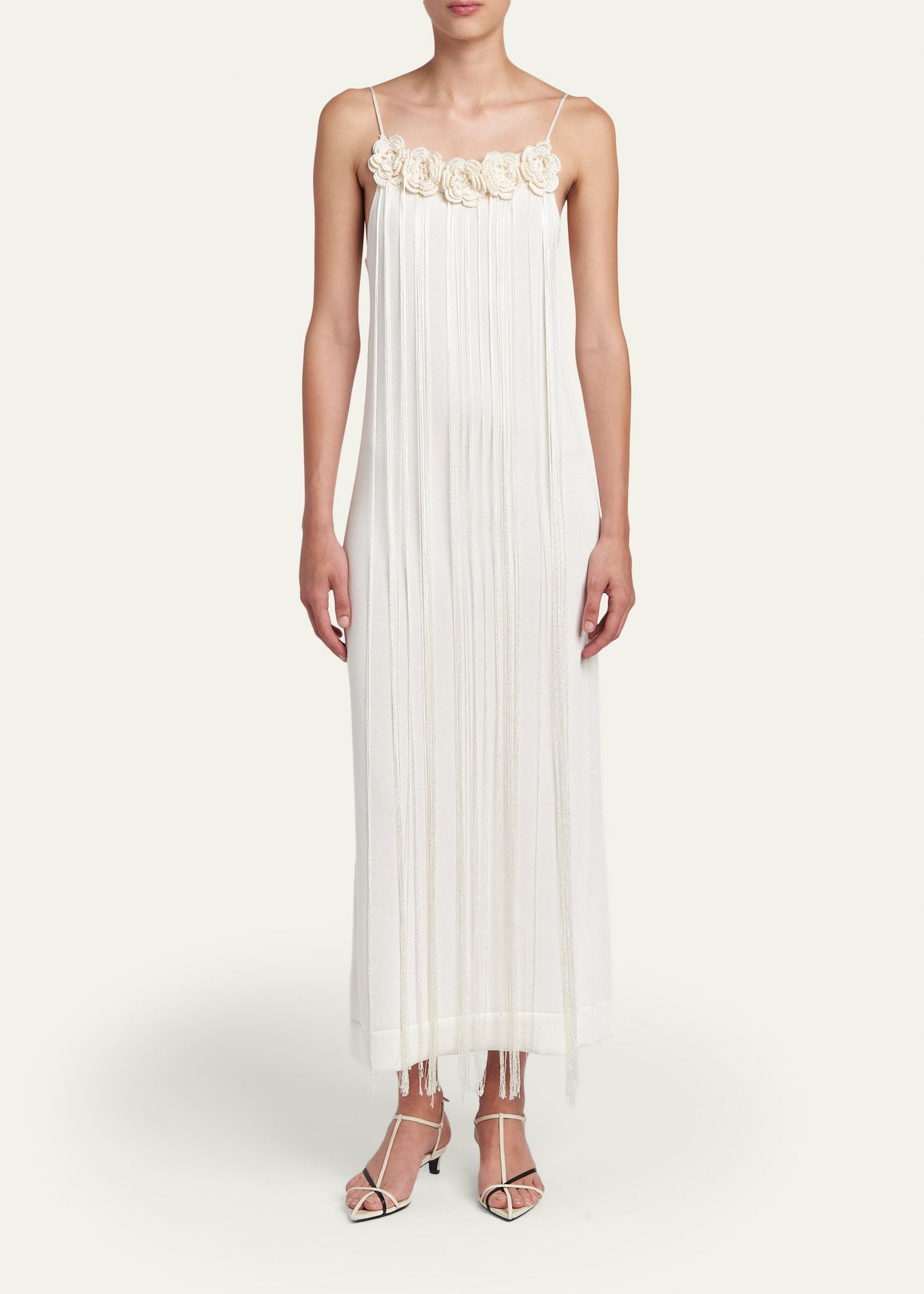 Jil Sander Crochet-Flower Fringe Knit Sleeveless Midi Dress
