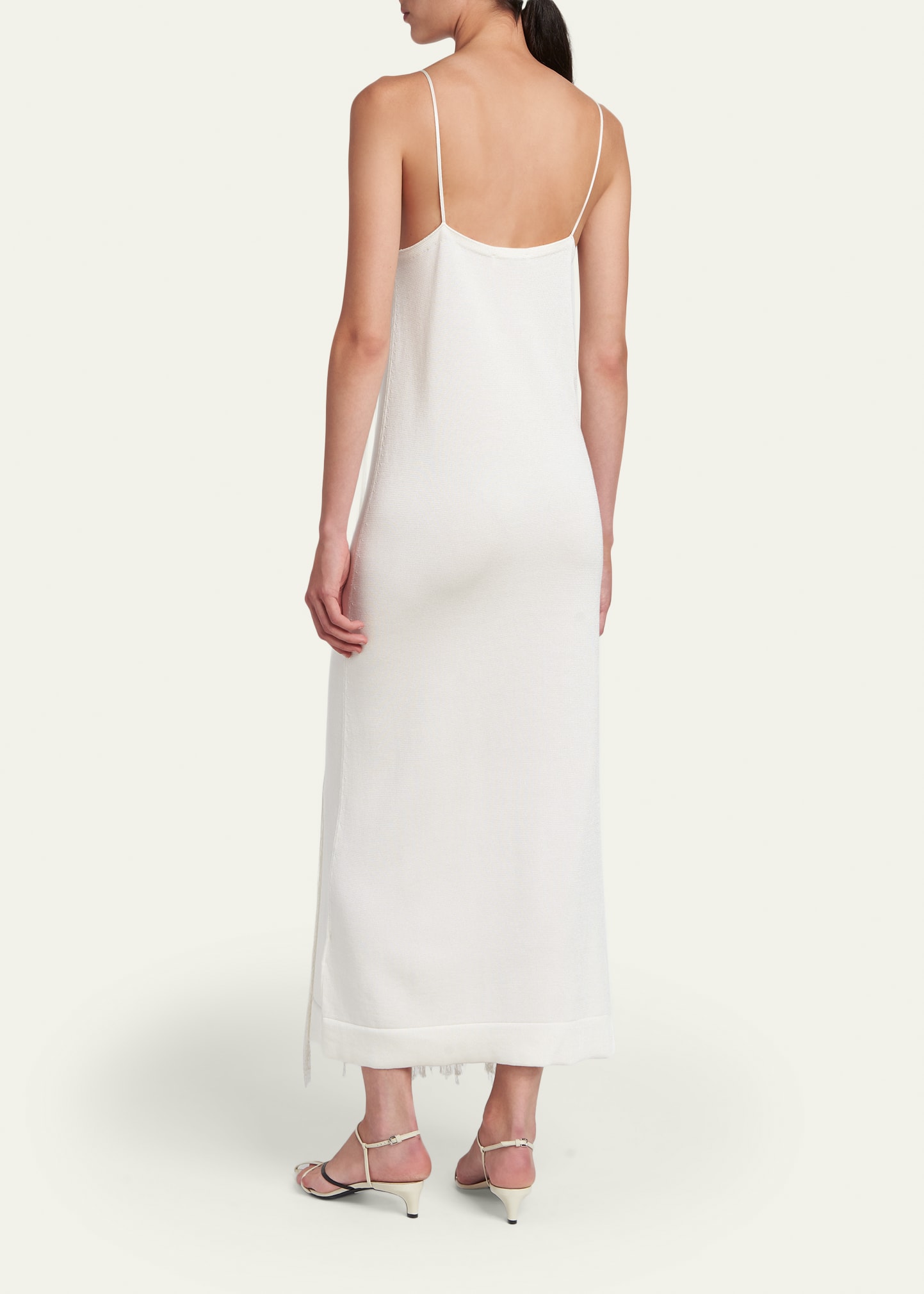 Jil Sander Crochet-Flower Fringe Knit Sleeveless Midi Dress