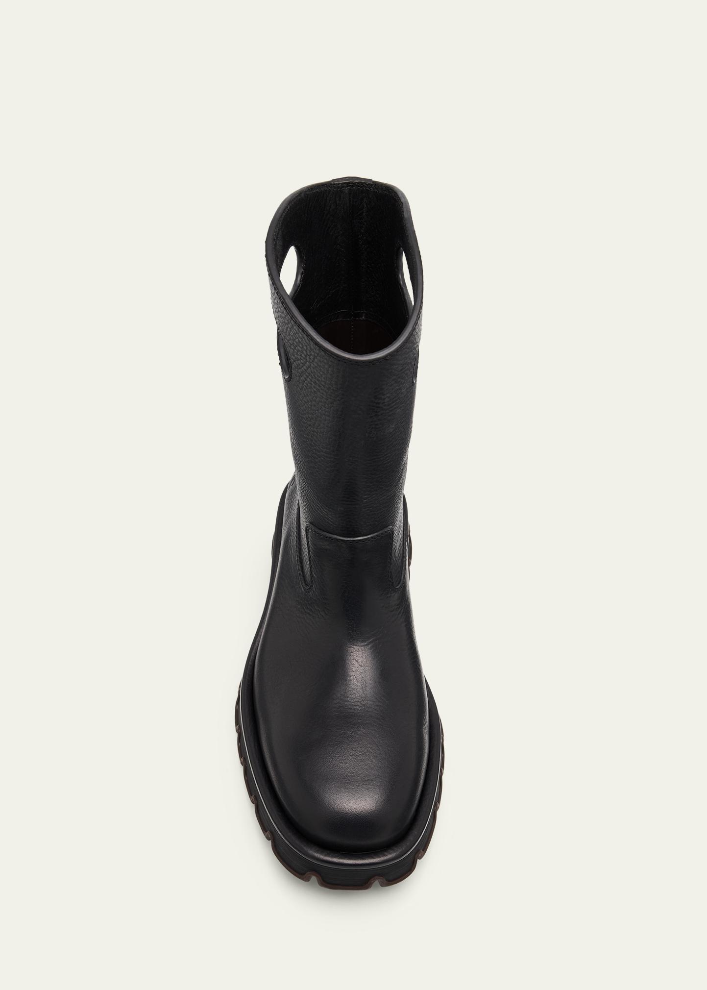 LOEWE Men's Bobby Leather Calf-High Boots with Cut-Out Handles