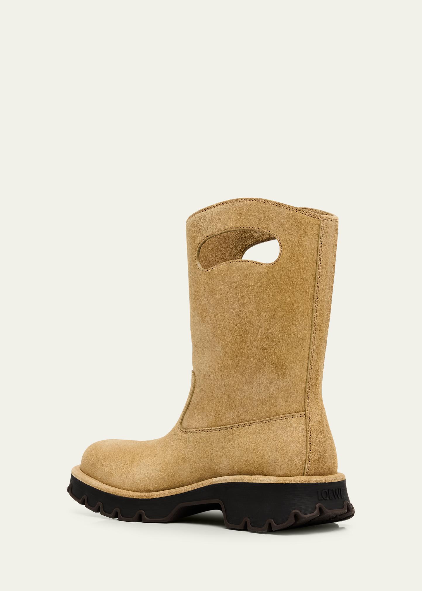 LOEWE Men's Bobby Leather Calf-High Boots with Cut-Out Handles