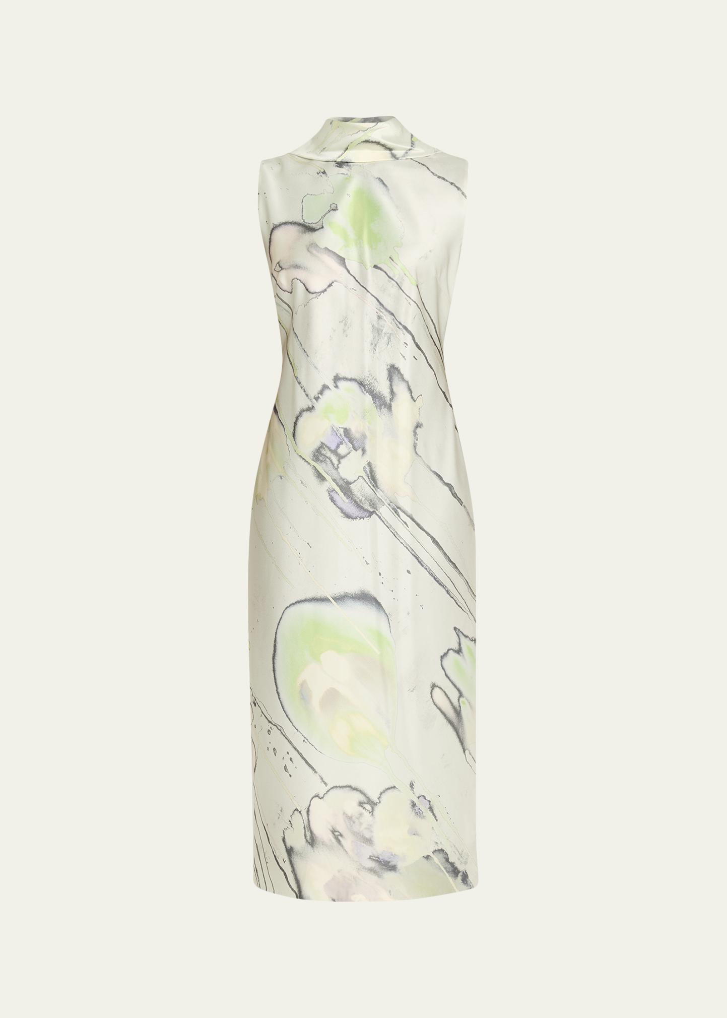 Jason Wu Collection Sleeveless Watercolor Bias-Cut Scarf Midi