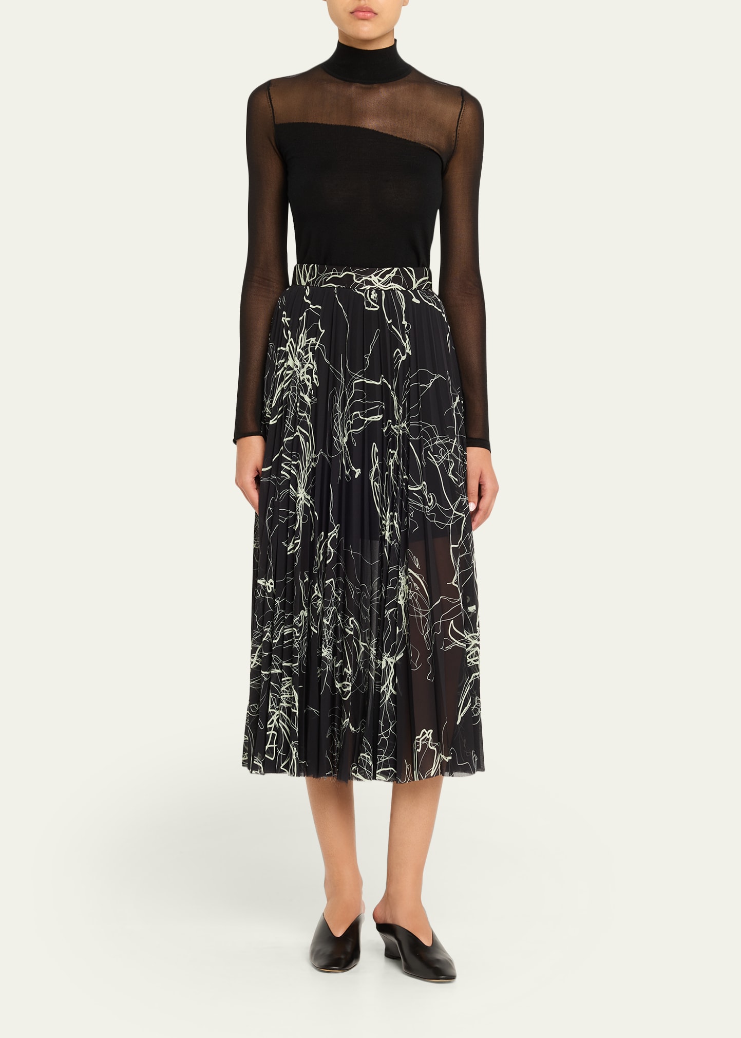 Jason Wu Collection Pleated Floral-Print Chiffon Midi Skirt