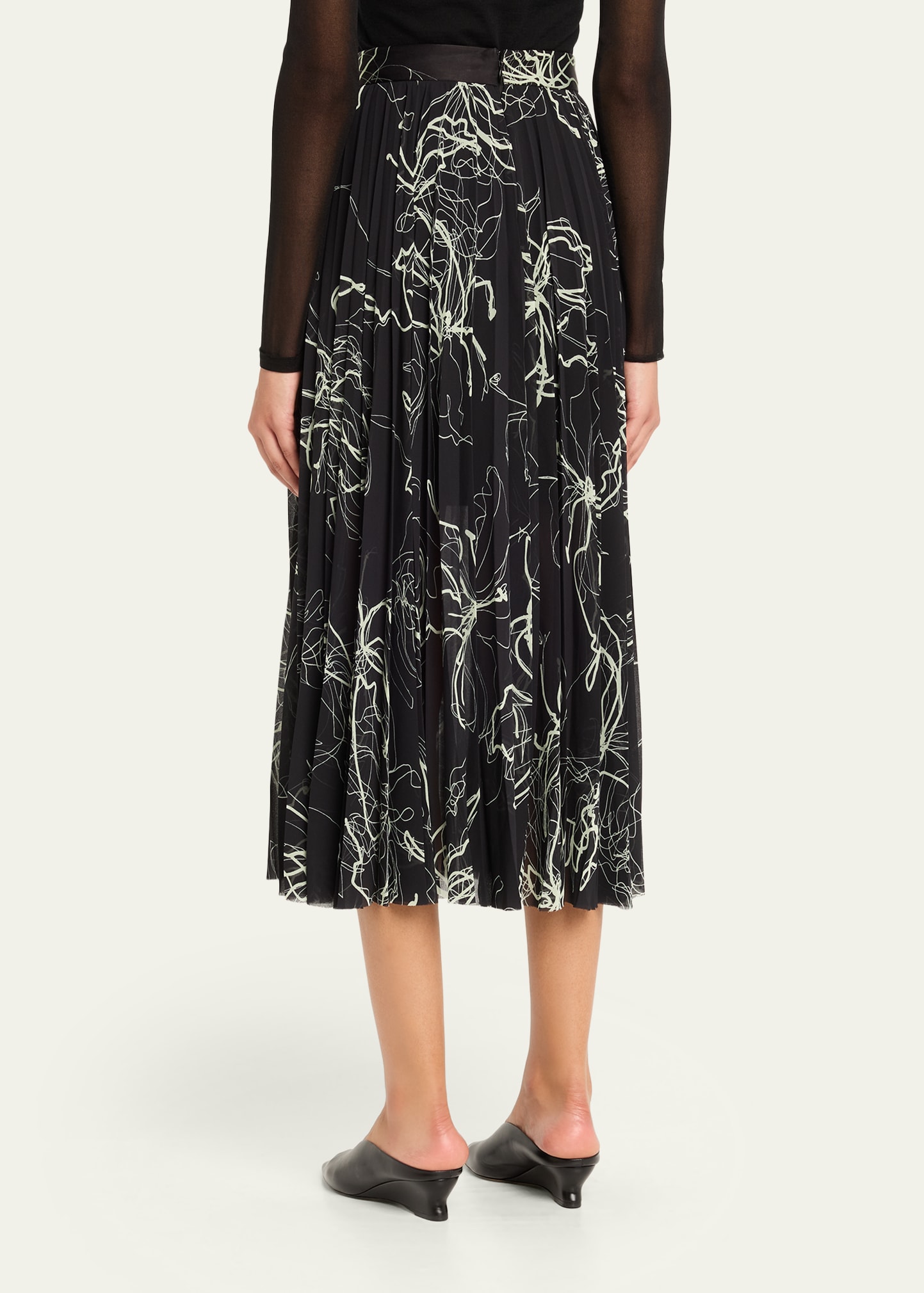 Jason Wu Collection Pleated Floral-Print Chiffon Midi Skirt