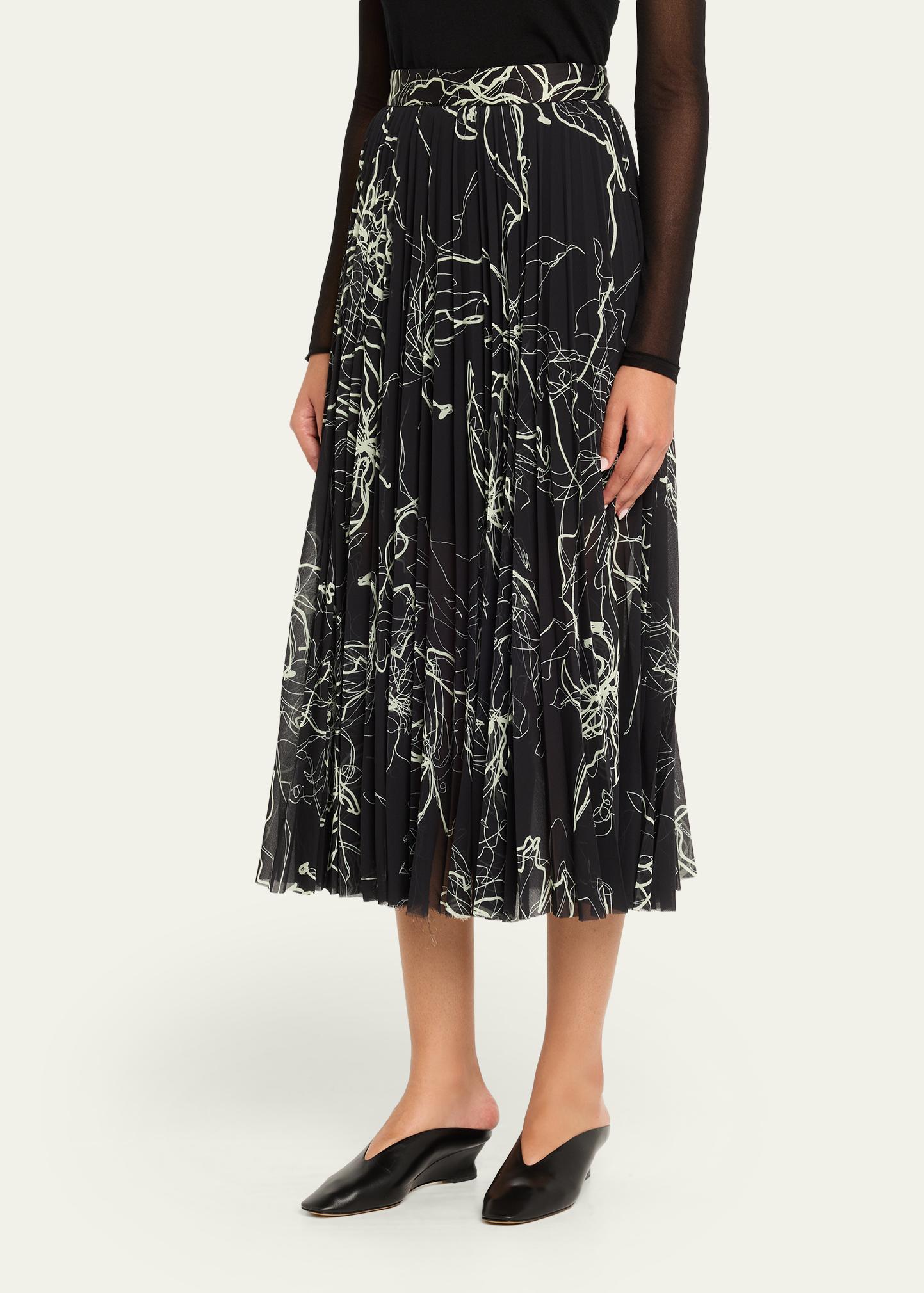 Jason Wu Collection Pleated Floral-Print Chiffon Midi Skirt