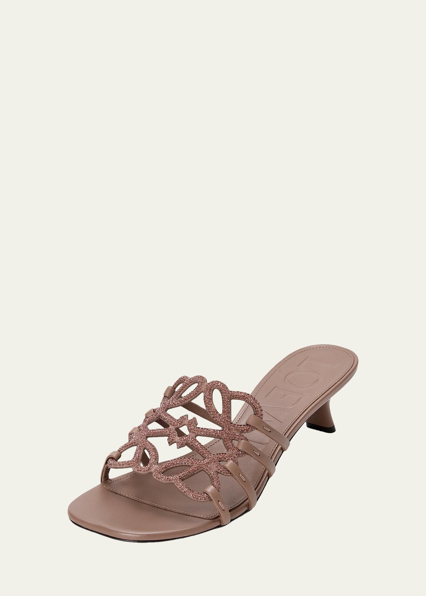 LOEWE 45mm Petal Anagram Embellished Leather Mule Sandals