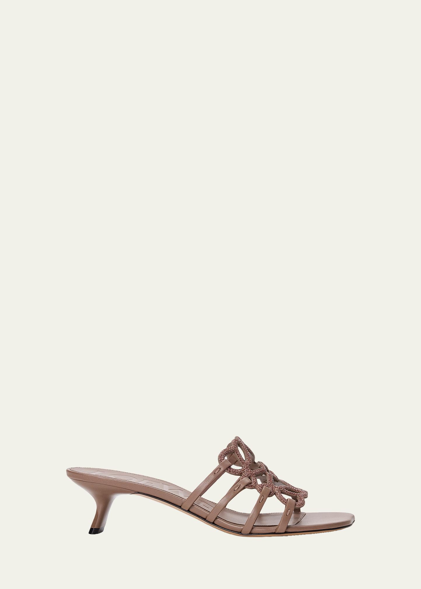 LOEWE 45mm Petal Anagram Embellished Leather Mule Sandals