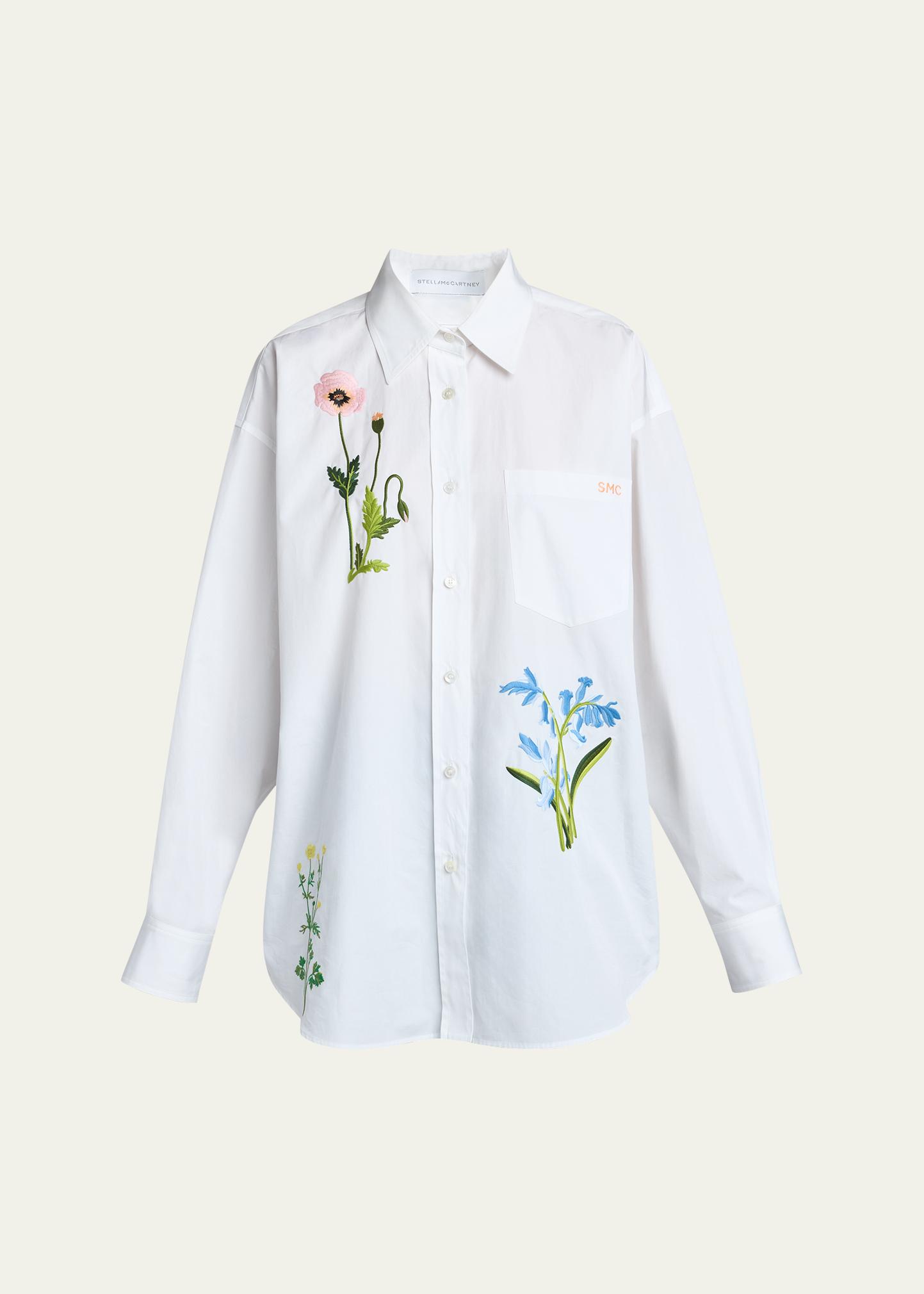 Stella McCartney Flower Embroidered Cotton Poplin Button-Down