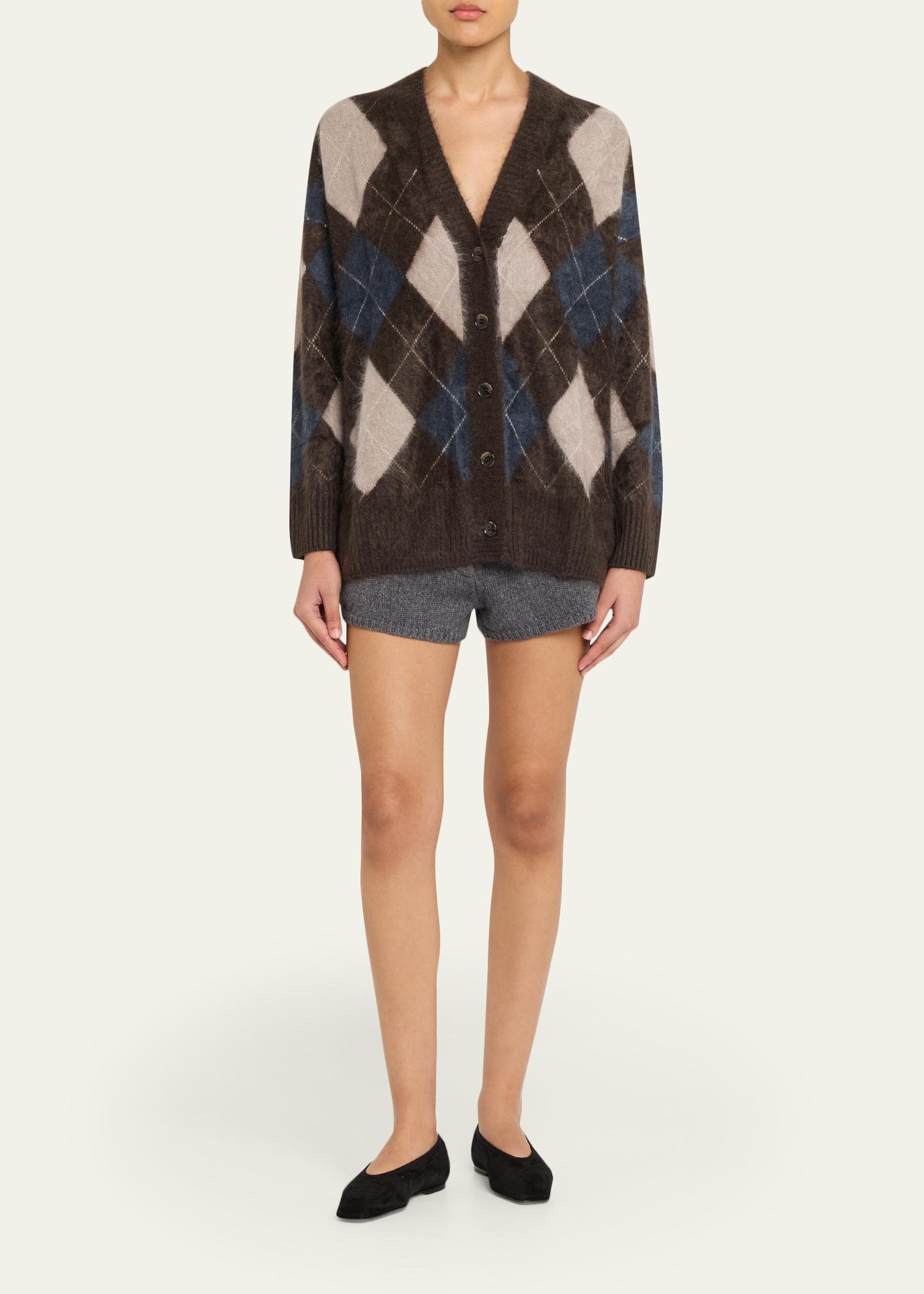 Lisa Yang Elaria Argyle Fuzzy Cashmere V-Neck Cardigan - Bergdorf