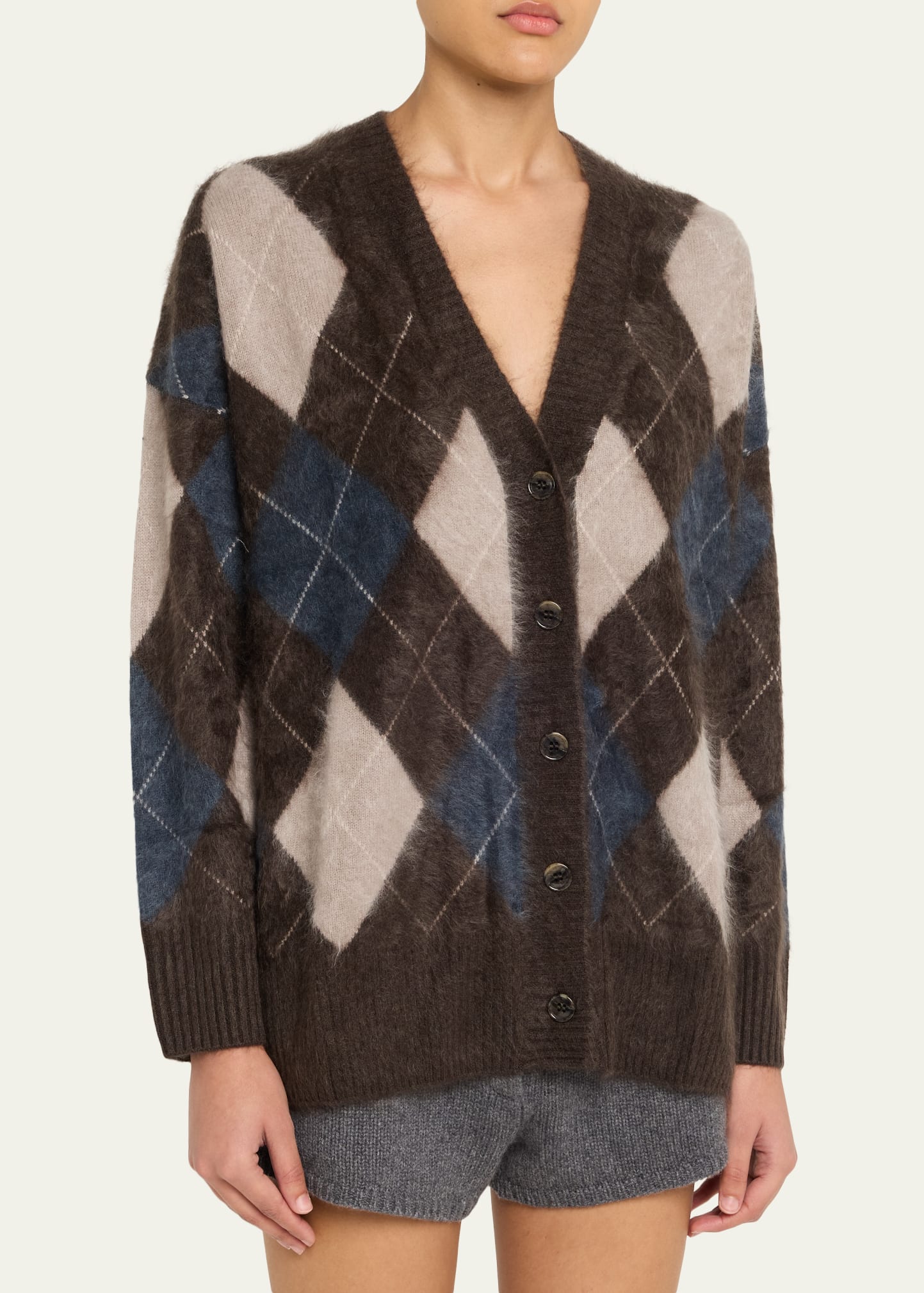 Lisa Yang Elaria Argyle Fuzzy Cashmere V-Neck Cardigan - Bergdorf