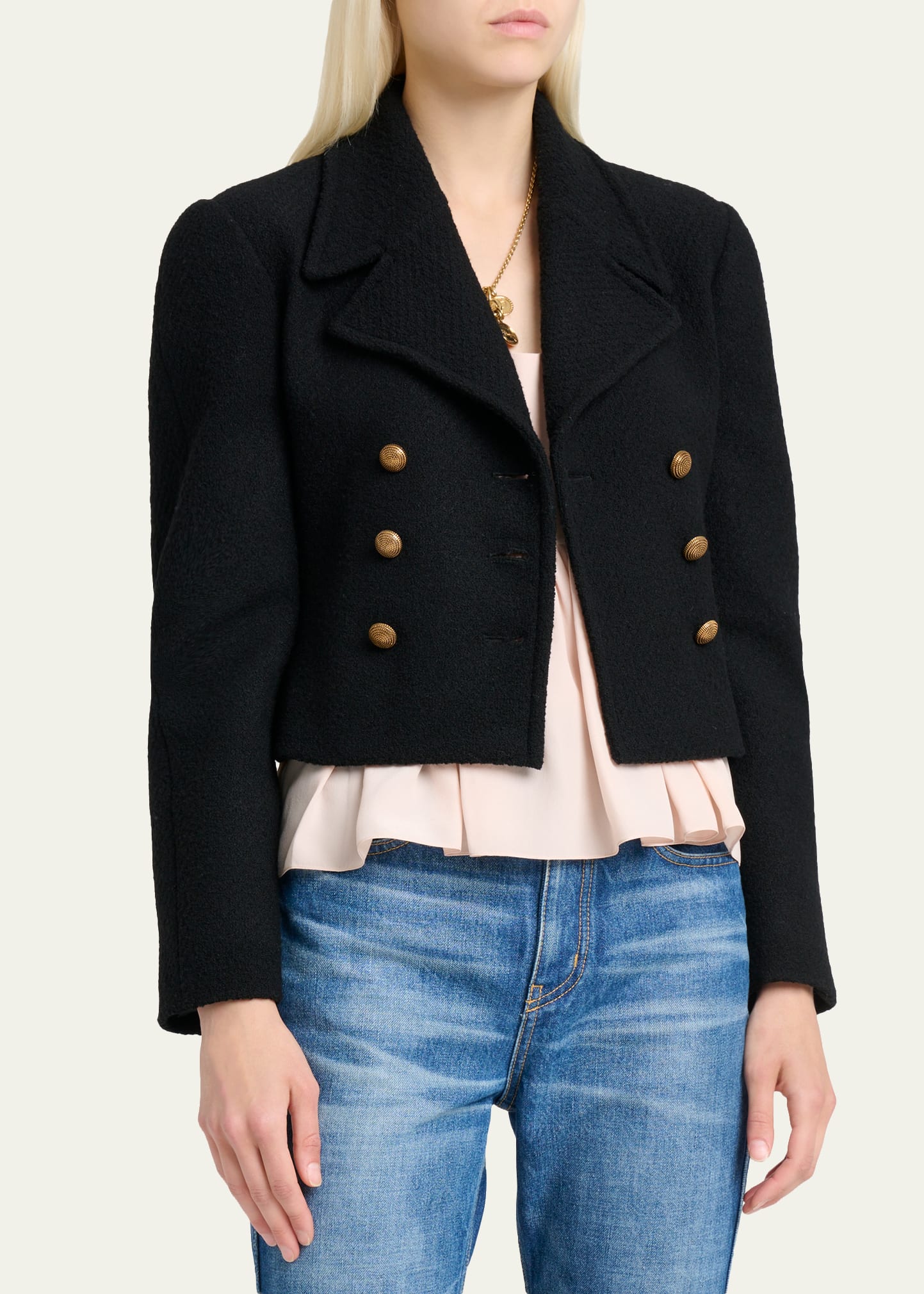 Chloe ダブルブレスト クロップド ジャケット Chloe Double-Breasted Wool Bouclette Crop Jacket - Bergdorf Goodman