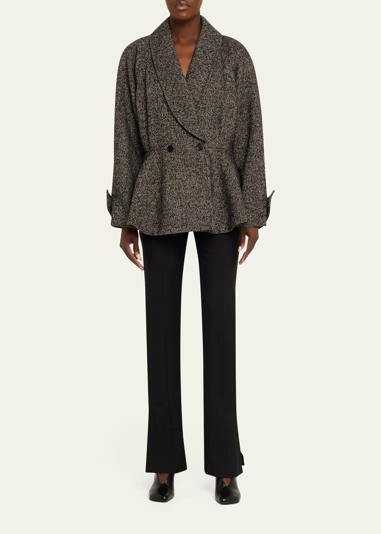 Chloe Double-Breasted Herringbone Oversized Peplum Coat - Bergdorf