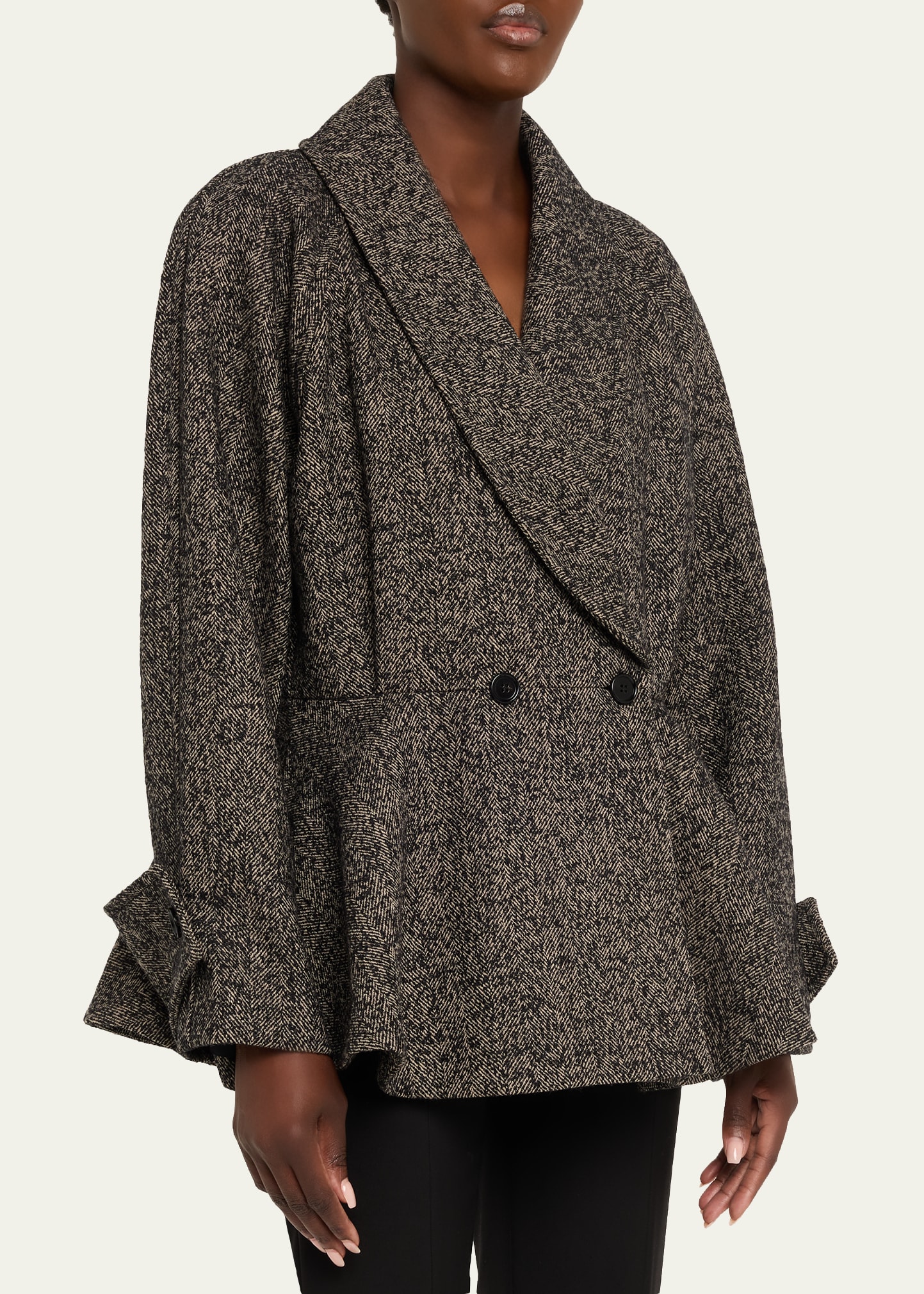 Chloe Double-Breasted Herringbone Oversized Peplum Coat - Bergdorf