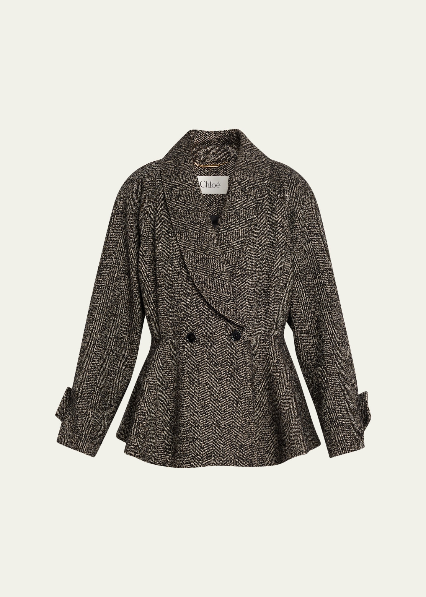 Chloe Double-Breasted Herringbone Oversized Peplum Coat - Bergdorf