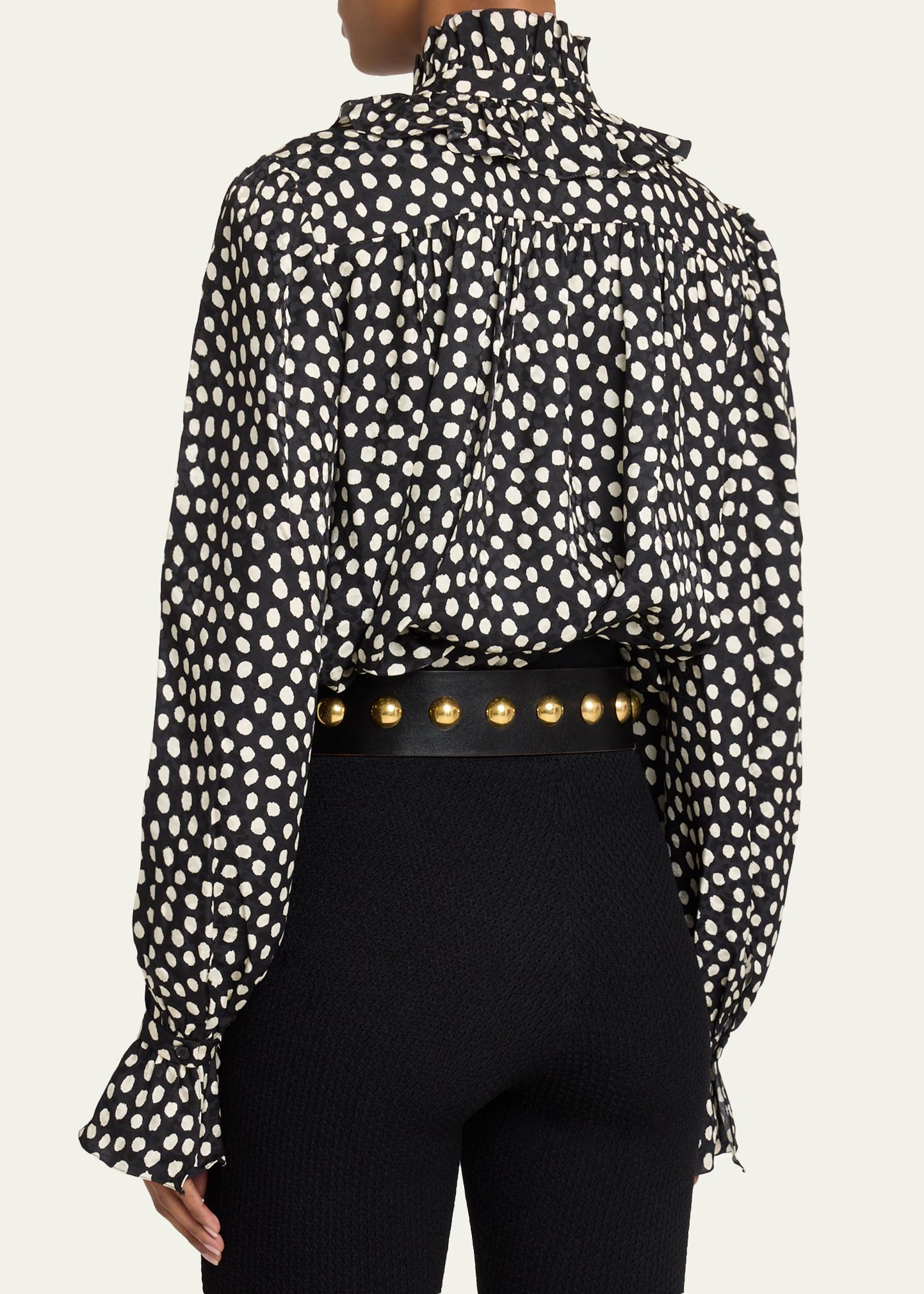 Chloe Dots-Print Silk Jacquard Ruffle Blouse - Bergdorf Goodman