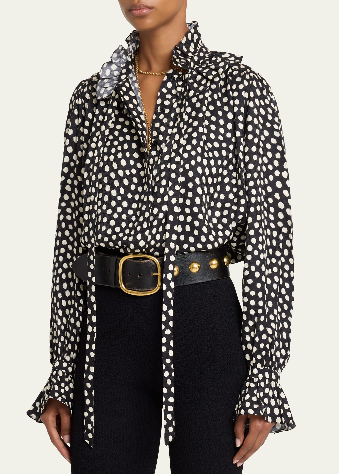 Chloe Dots-Print Silk Jacquard Ruffle Blouse - Bergdorf Goodman