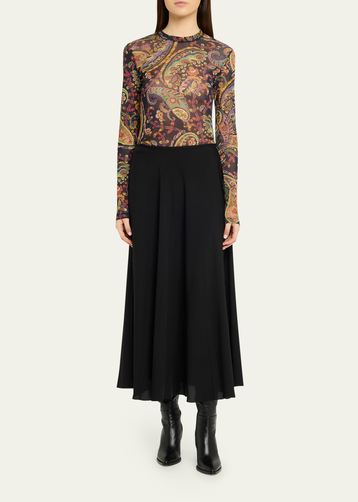 ETRO 페이즐리 메쉬 롱슬리브 탑
