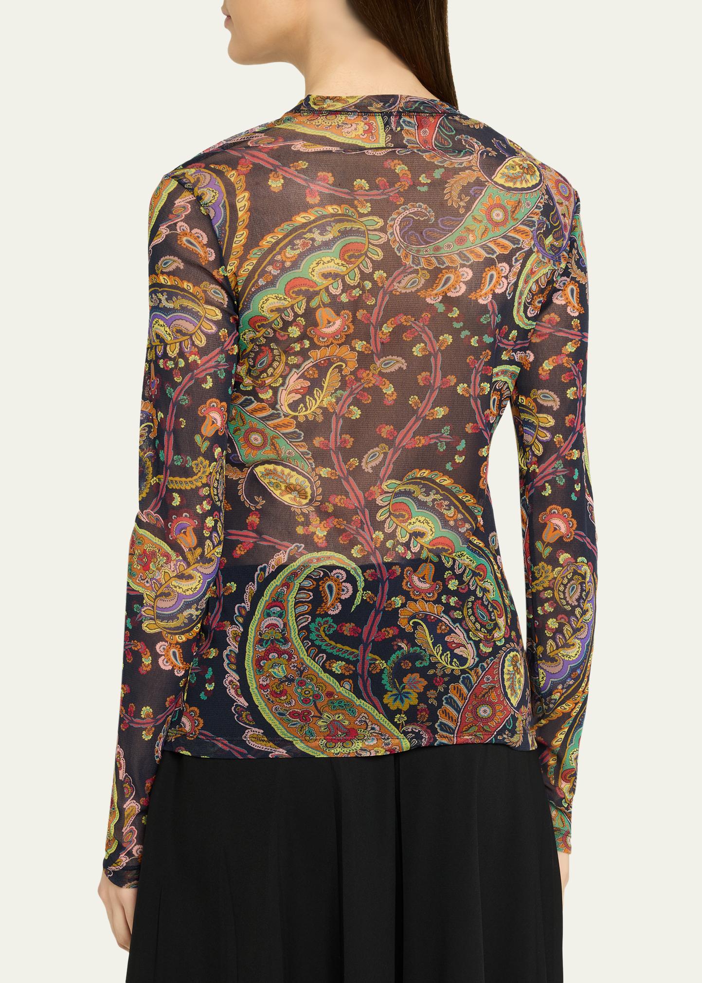 ETRO 페이즐리 메쉬 롱슬리브 탑