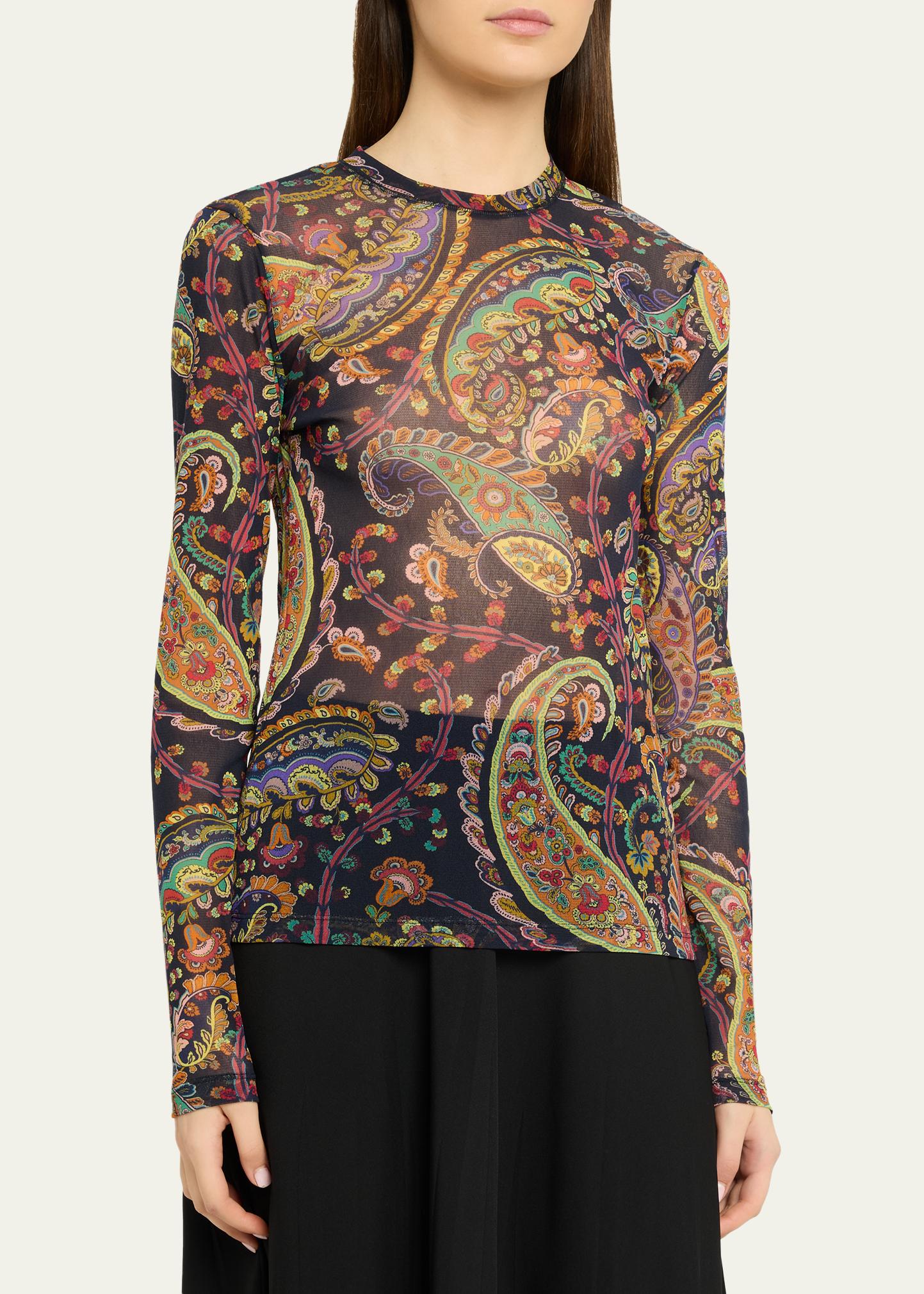ETRO 페이즐리 메쉬 롱슬리브 탑
