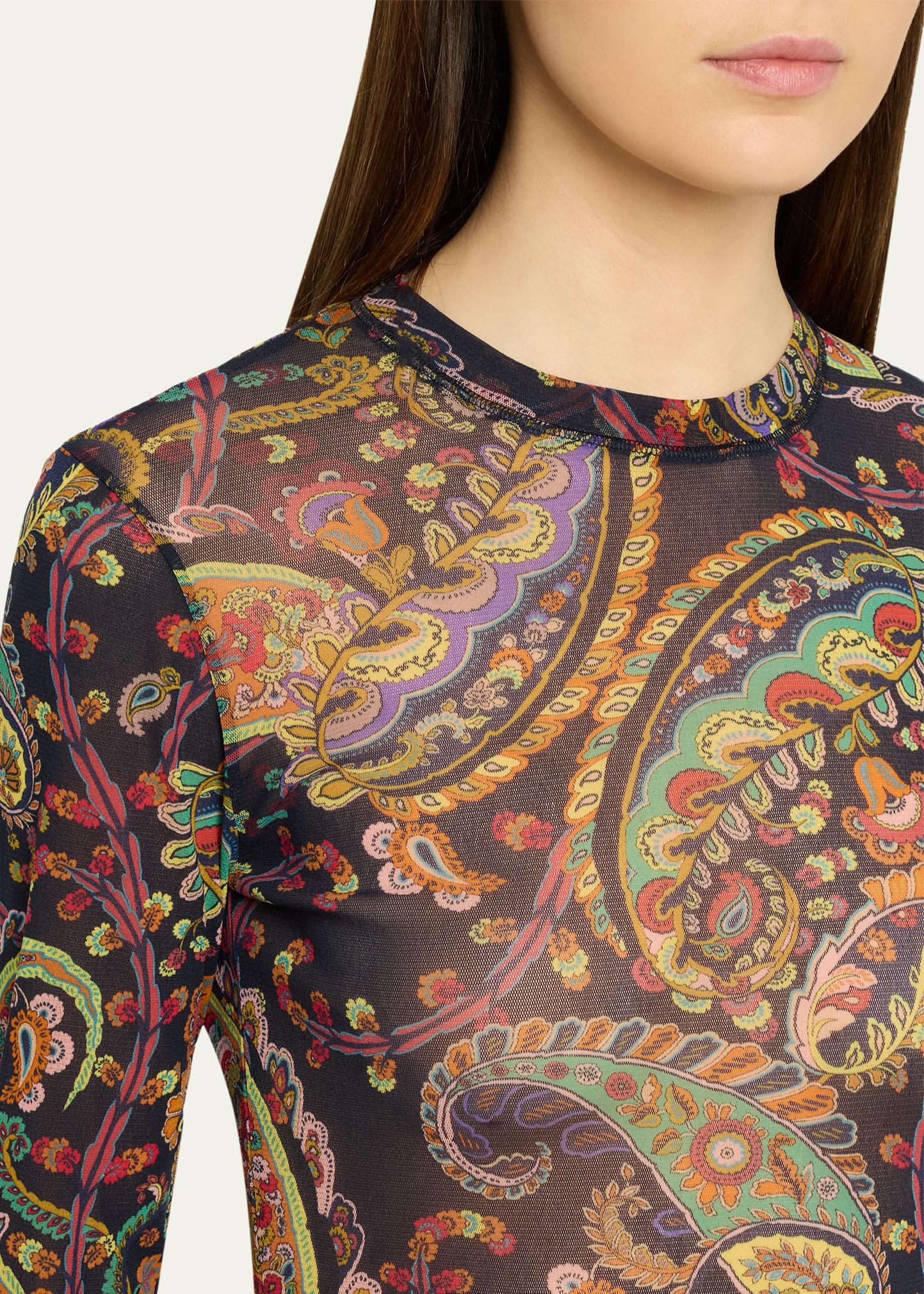 ETRO 페이즐리 메쉬 롱슬리브 탑