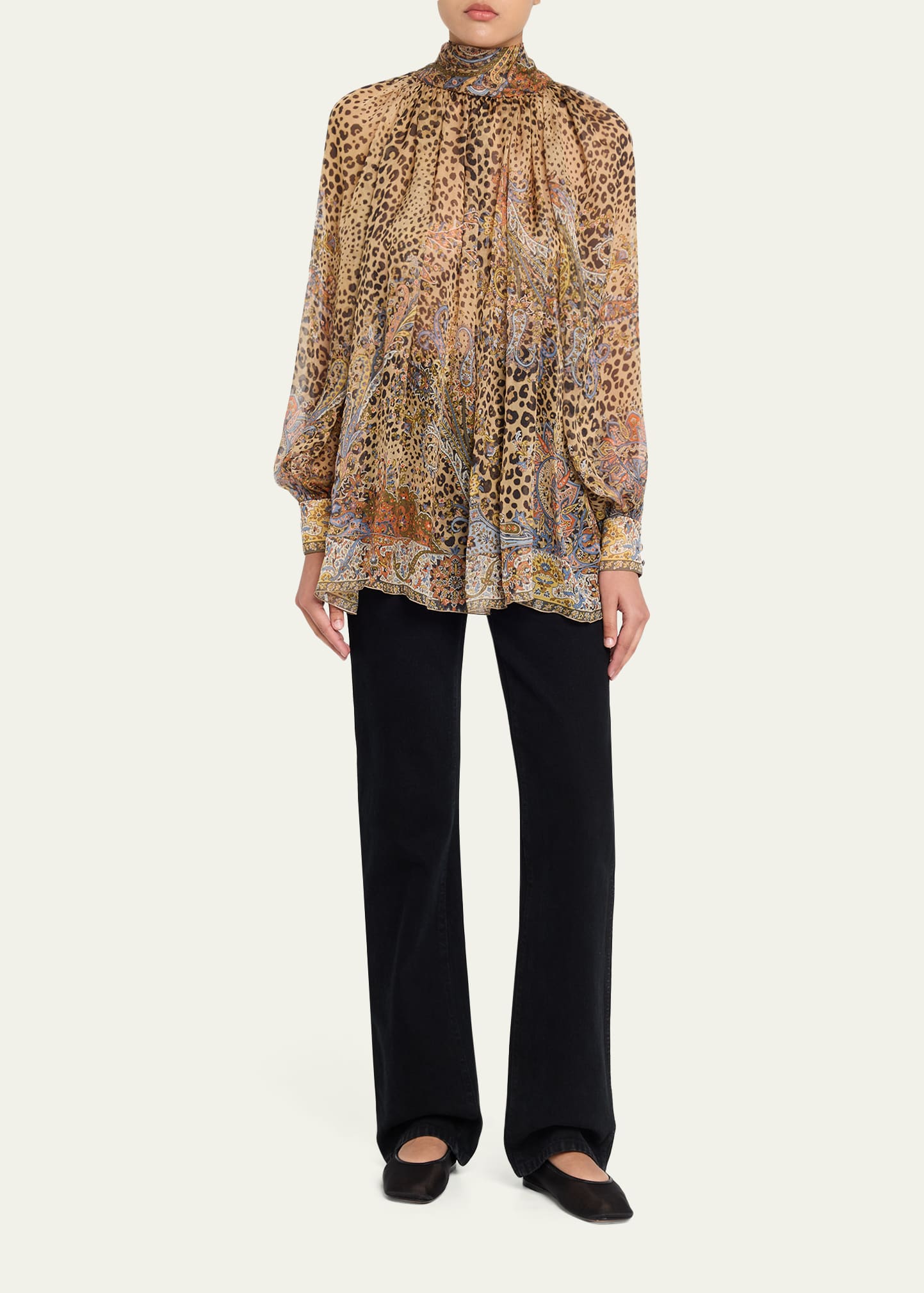 Etro Animal Paisley-Print Silk Scarf-Neck Blouse - Bergdorf Goodman