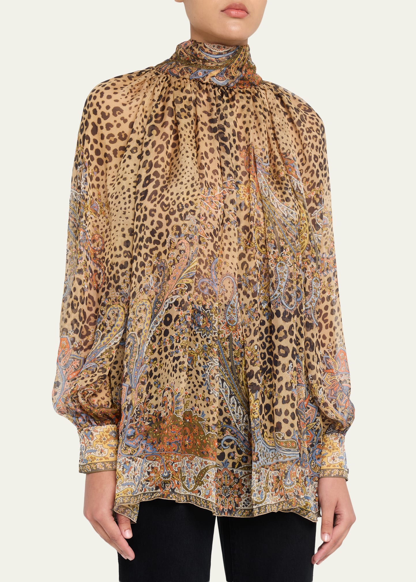 タグ付きETRO Paisley Print Sheer Blouse Etro Animal Paisley-Print Silk Scarf-Neck Blouse - Bergdorf Goodman