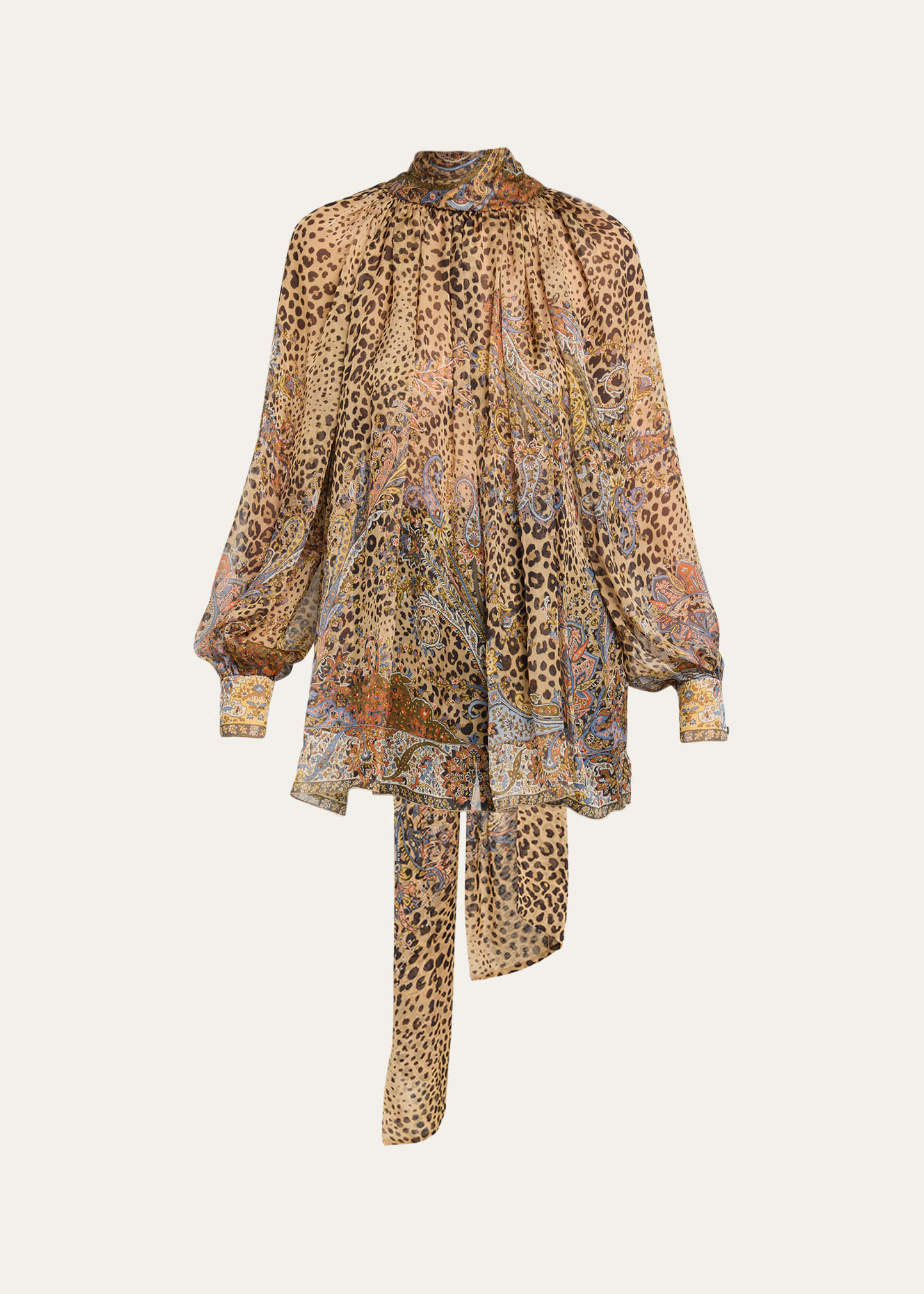 Etro Animal Paisley-Print Silk Scarf-Neck Blouse - Bergdorf Goodman