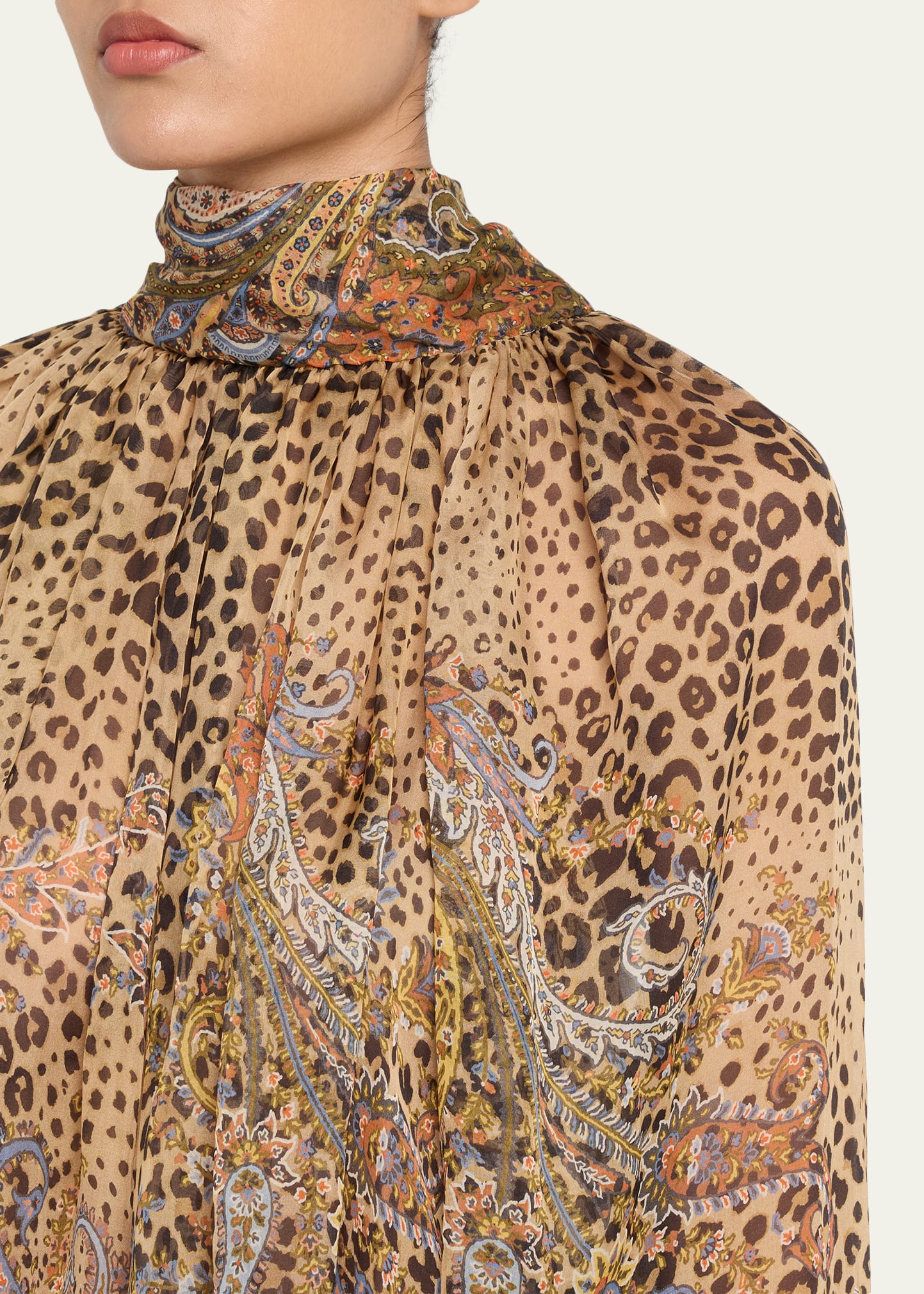 Etro Animal Paisley-Print Silk Scarf-Neck Blouse - Bergdorf Goodman