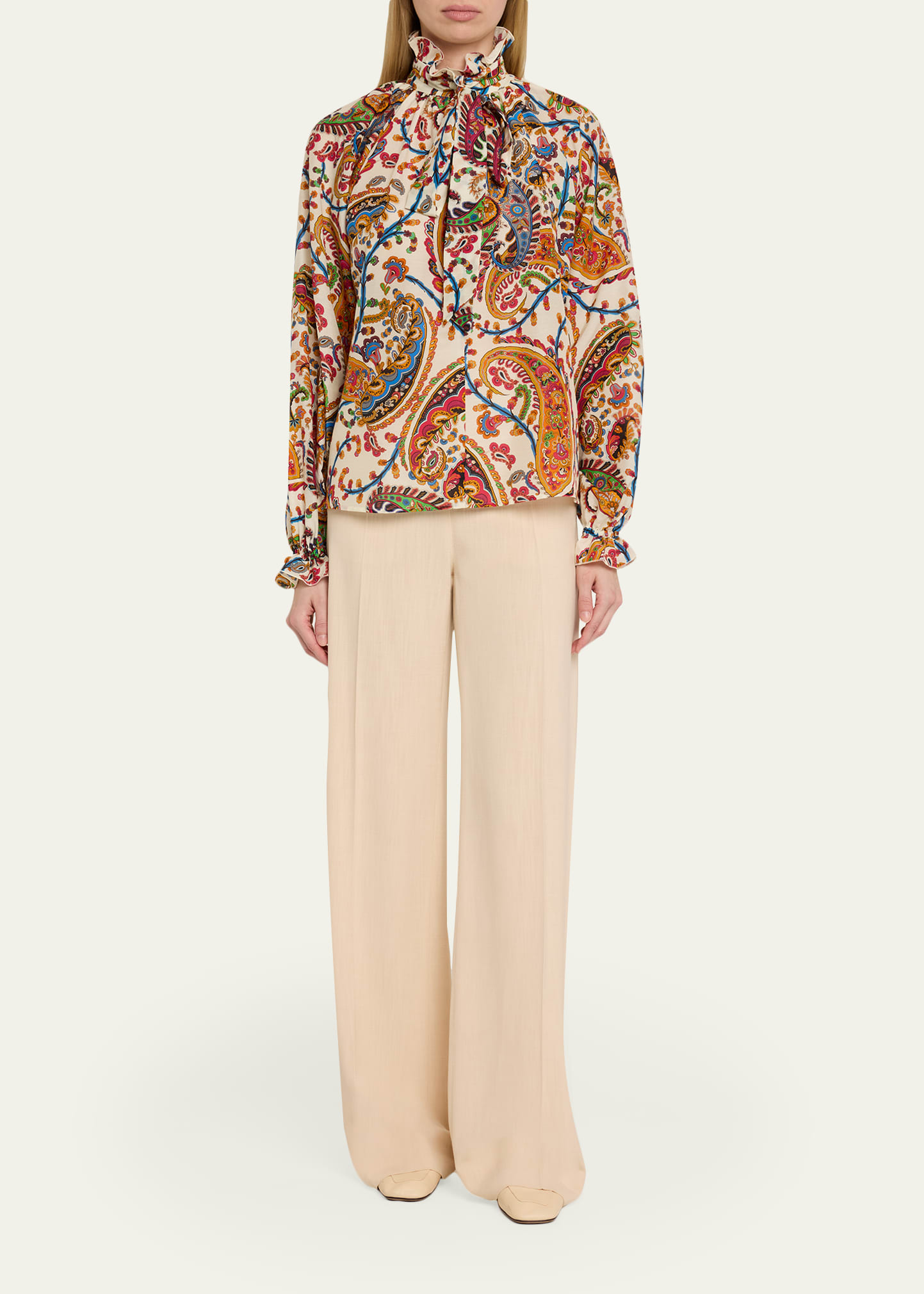 Etro Paisley Ruffle Long-Sleeve Blouse - Bergdorf Goodman