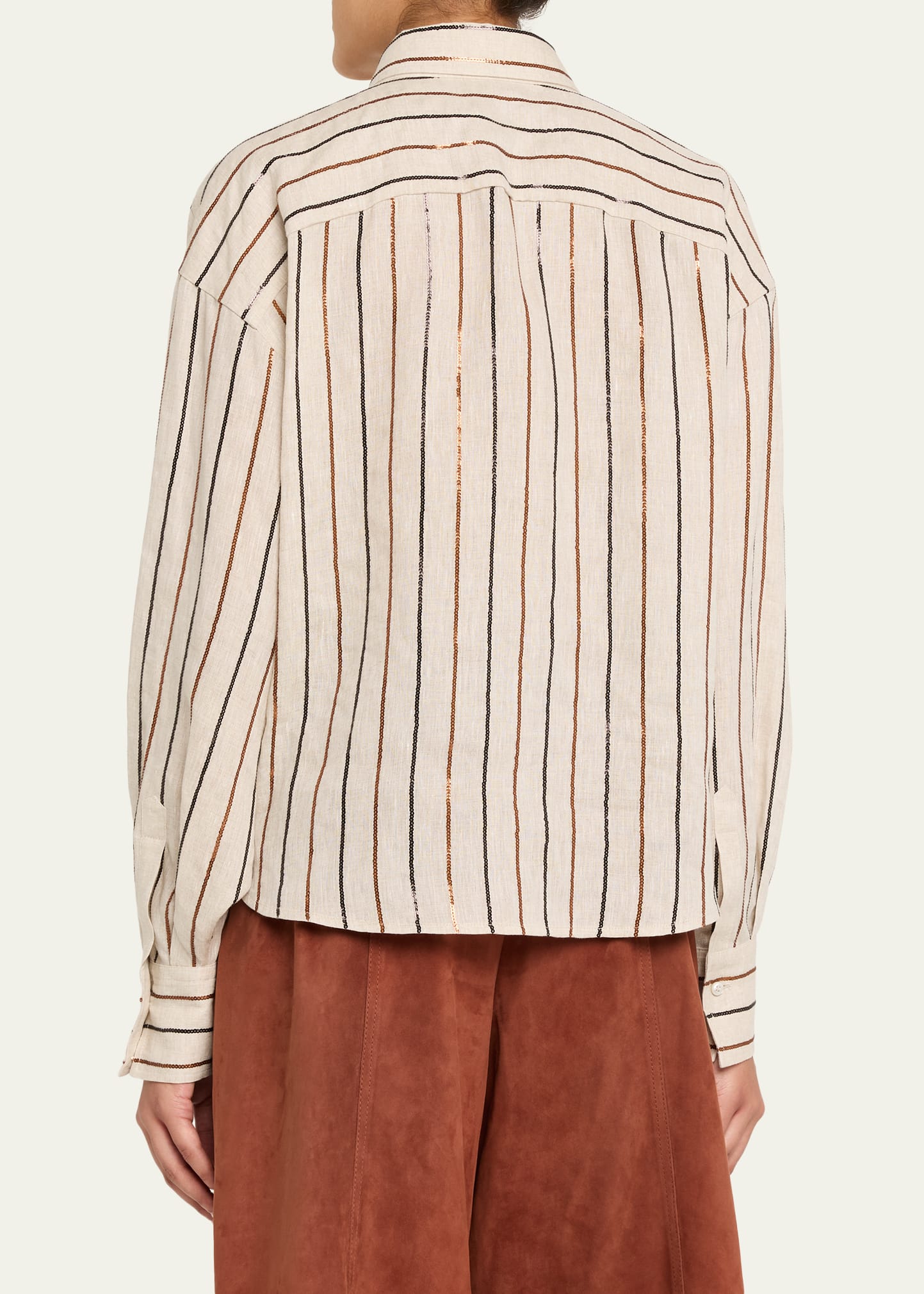 Brunello Cucinelli Sequin Striped Linen Shirt - Bergdorf Goodman