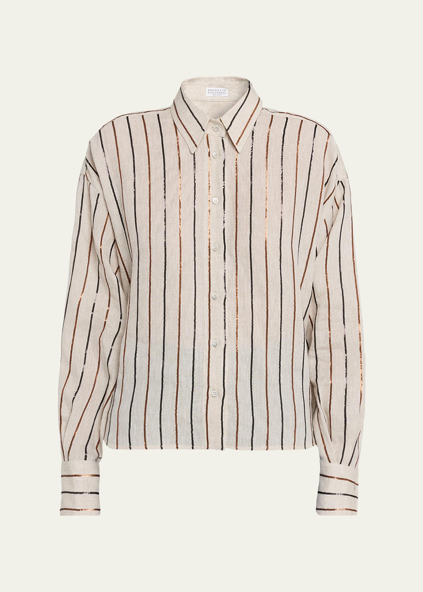 Brunello Cucinelli Sequin Striped Linen Shirt