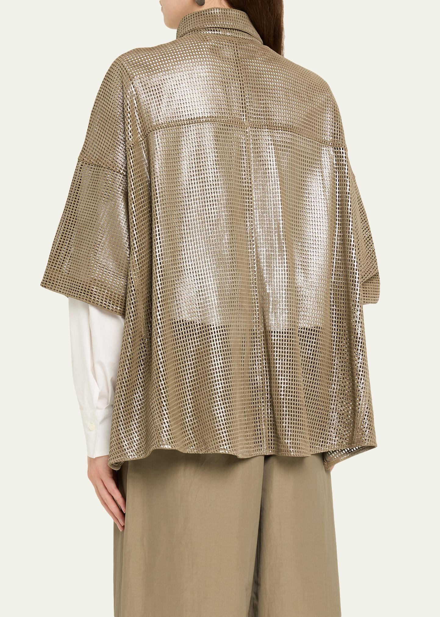 Brunello Cucinelli Laminated Perforated Leather Utility Shirt