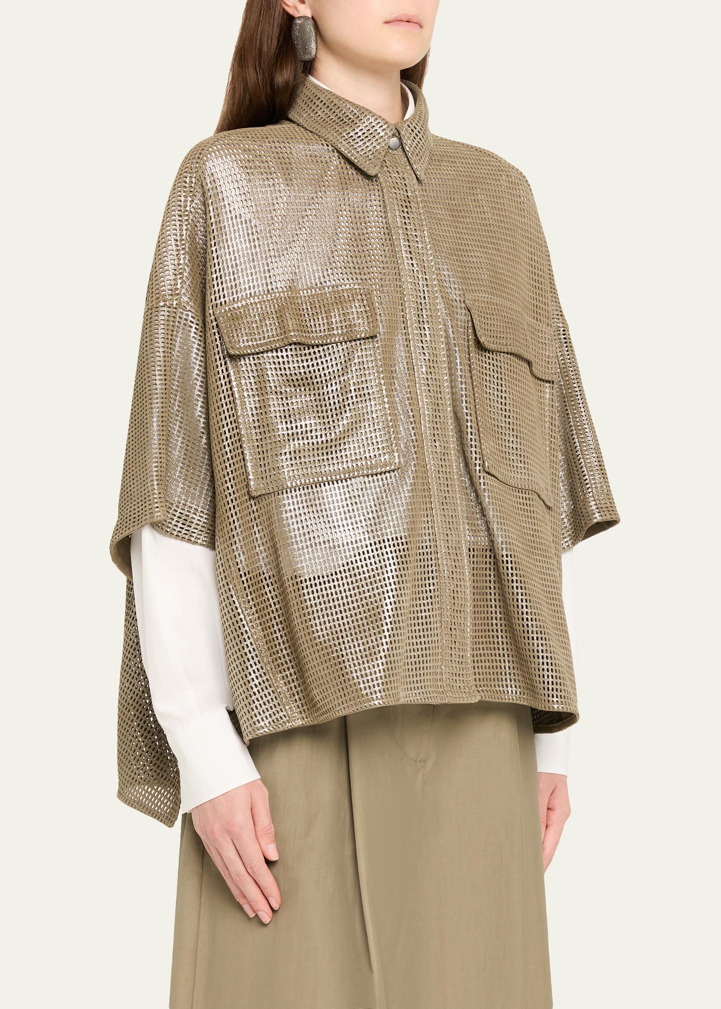 Brunello Cucinelli Laminated Perforated Leather Utility Shirt