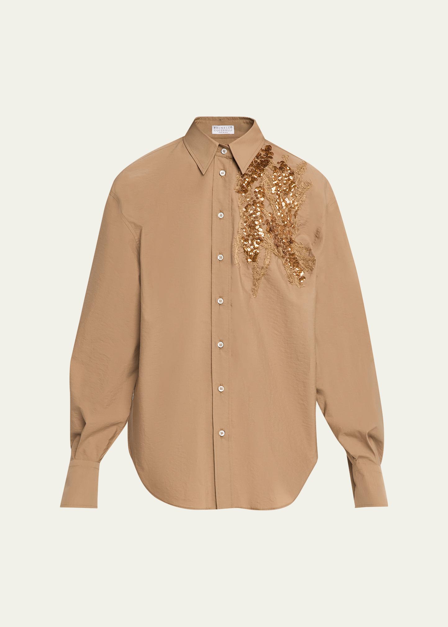 Brunello Cucinelli Halo Effect Embroidered Cotton-Blend Shirt