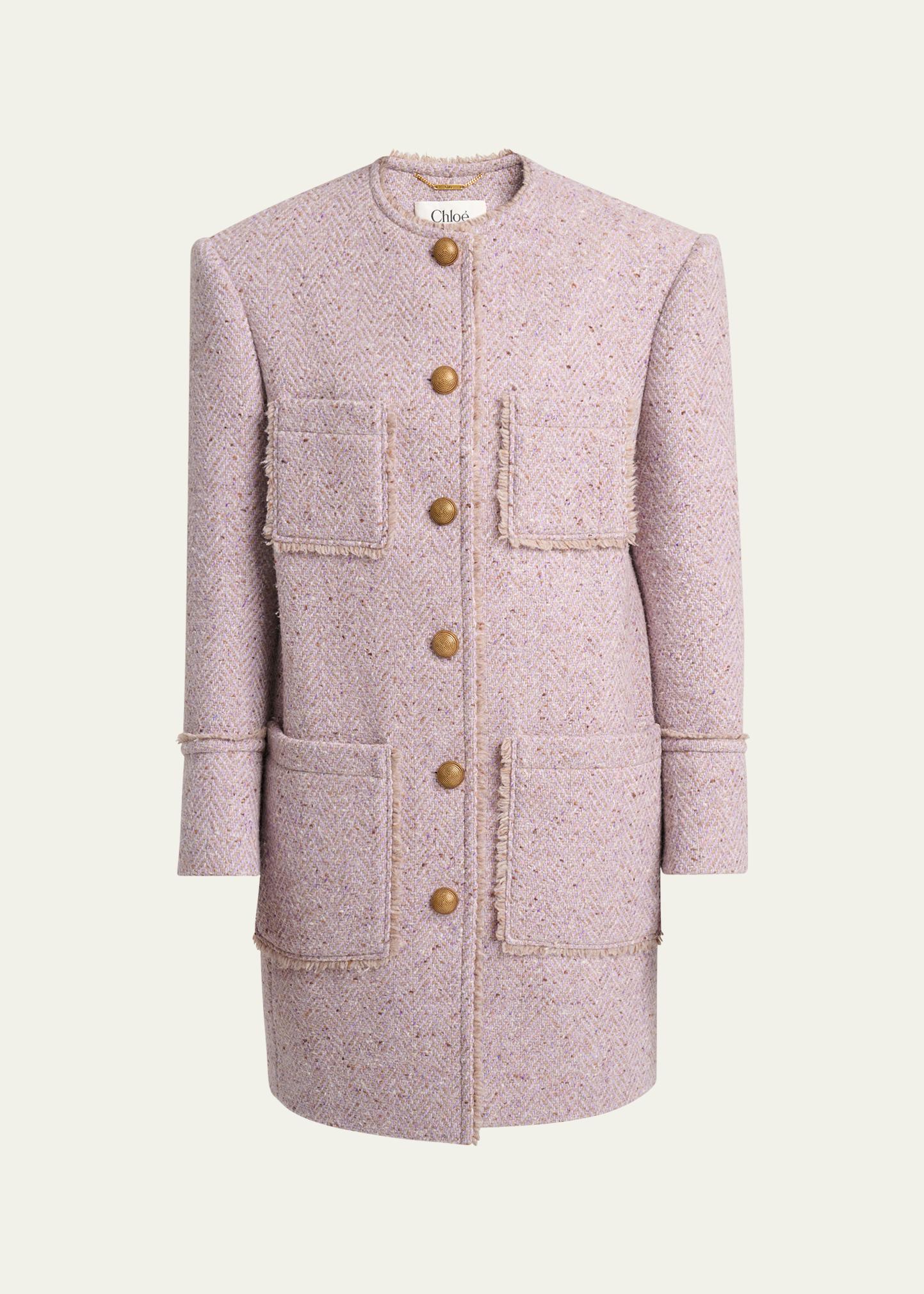 Chloe Wool Tweed Chine Single-Breasted Oversized Jacket - Bergdorf