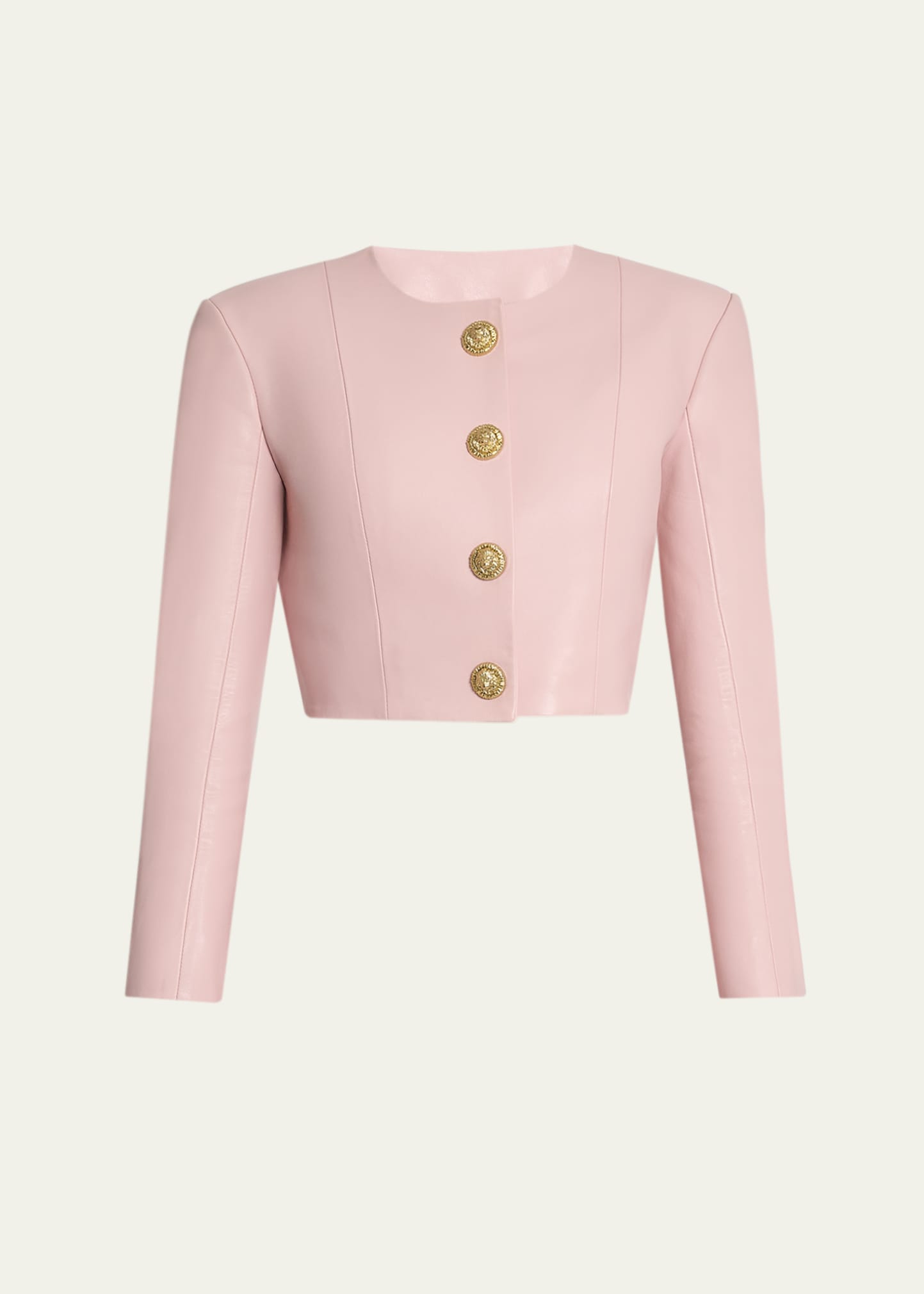 Balmain Buttoned Strong-Shoulder Leather Crop Jacket - Bergdorf