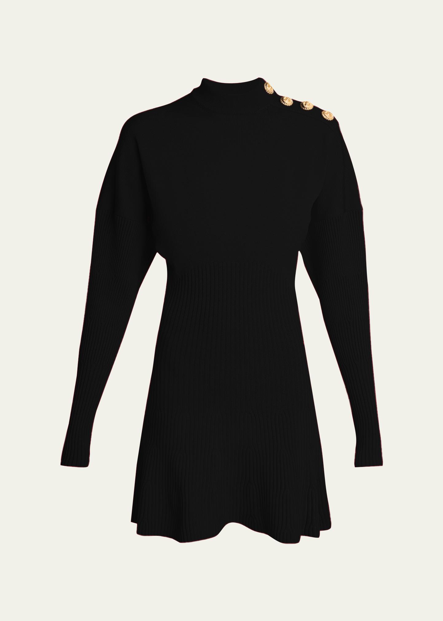 Balmain Button-Shoulder Batwing-Sleeve Mini Sweater Dress