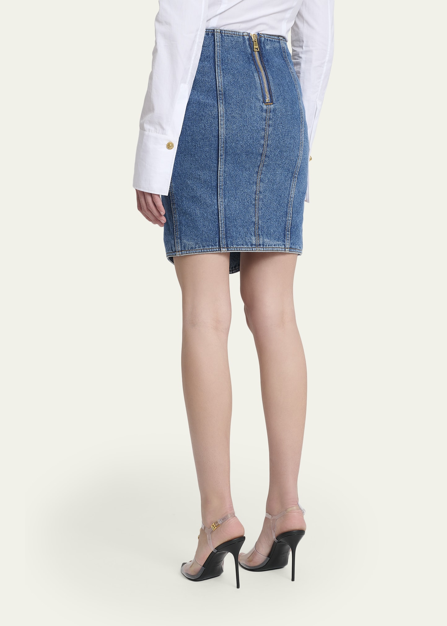 Balmain Belted Wrap Denim Mini Skirt - Bergdorf Goodman