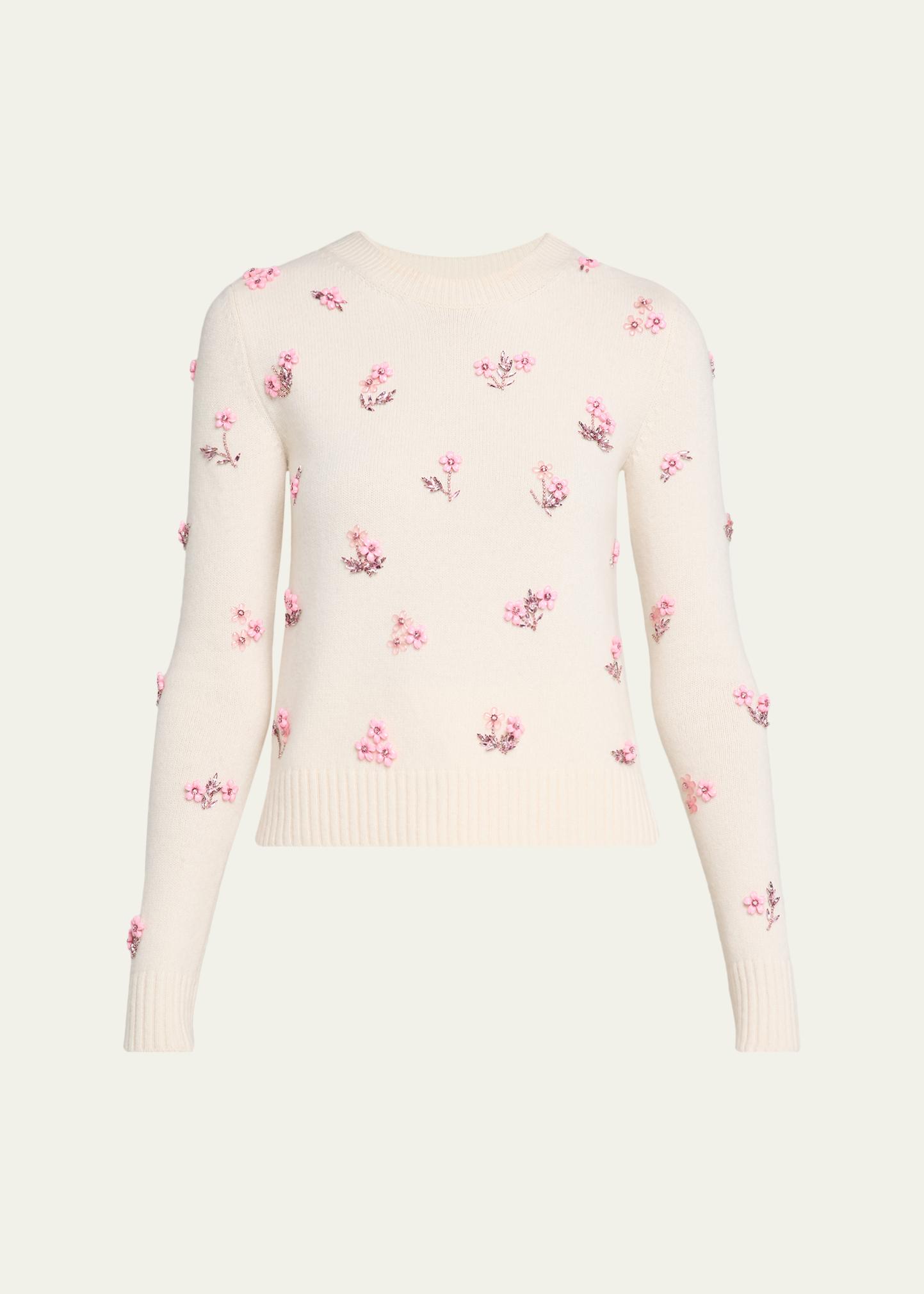 Oscar De La Renta Flower Crystal Embellished Wool Sweater