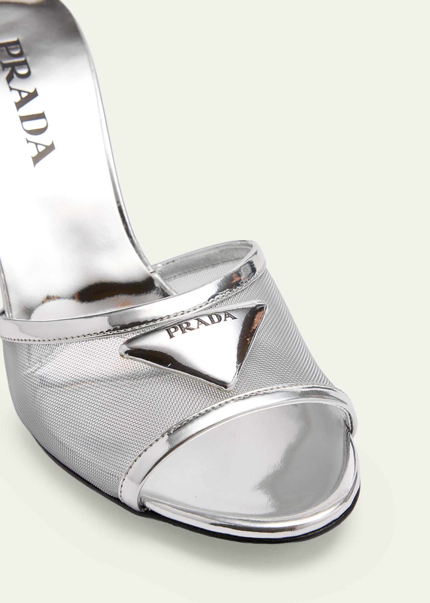 Prada 75mm Metallic Leather Mesh Sandals - Bergdorf Goodman