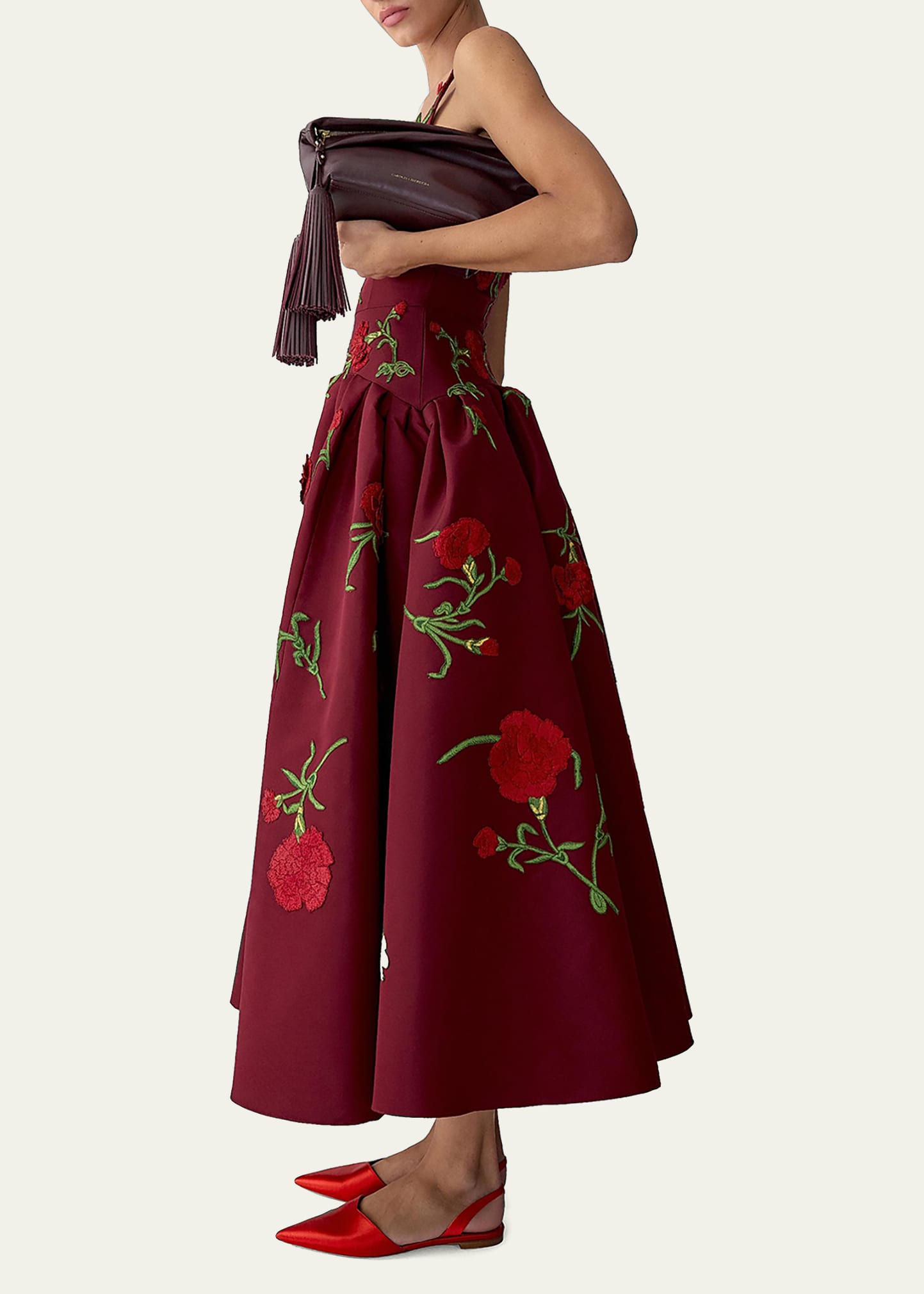 carolina herrera dress red Draped off-shoulder crpe gown in red - Carolina Herrera