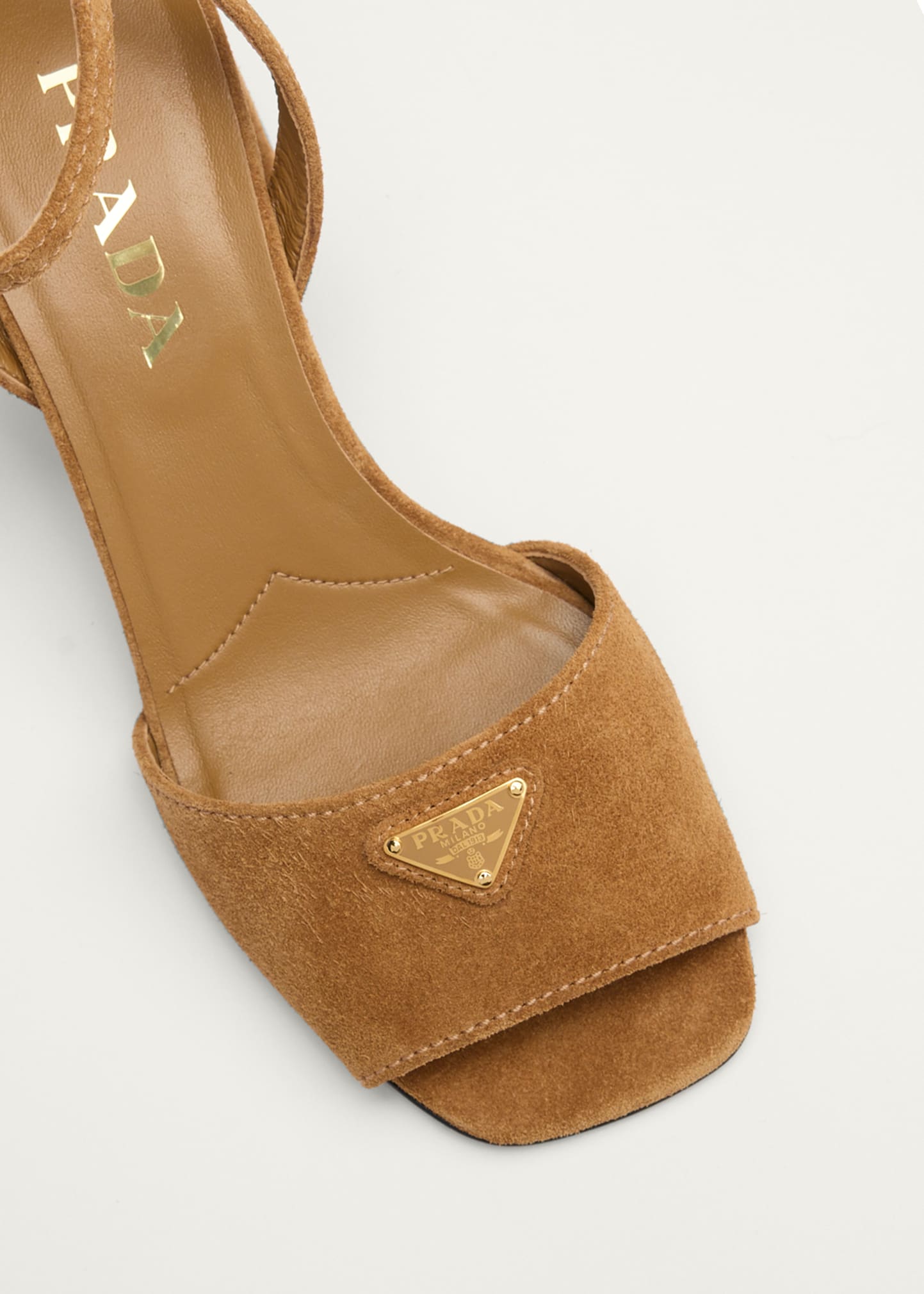 Prada 65mm Triangle Logo Suede Block-Heel Sandals - Bergdorf Goodman