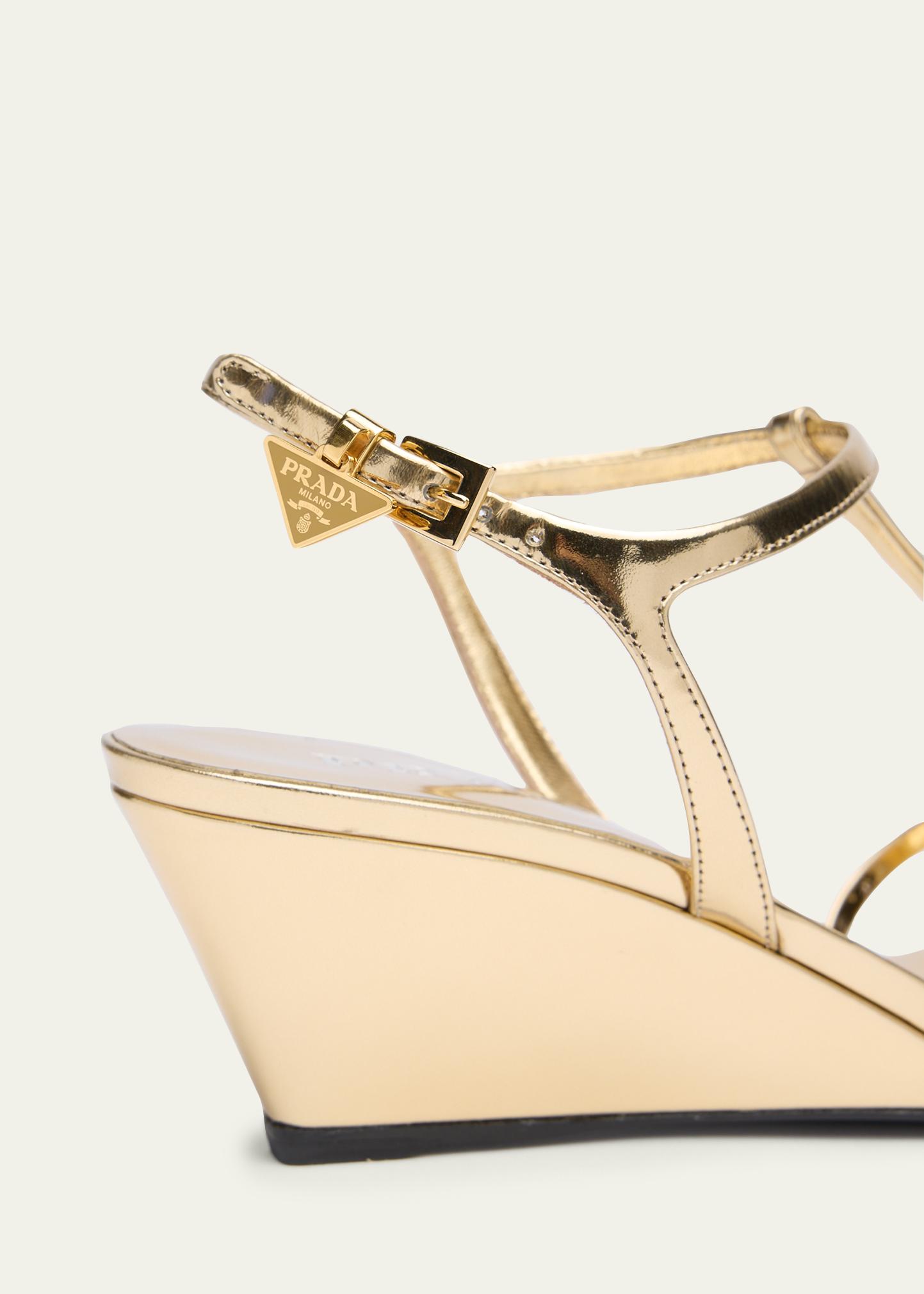 Prada 55mm Metallic Leather Wedge Sandals - Bergdorf Goodman