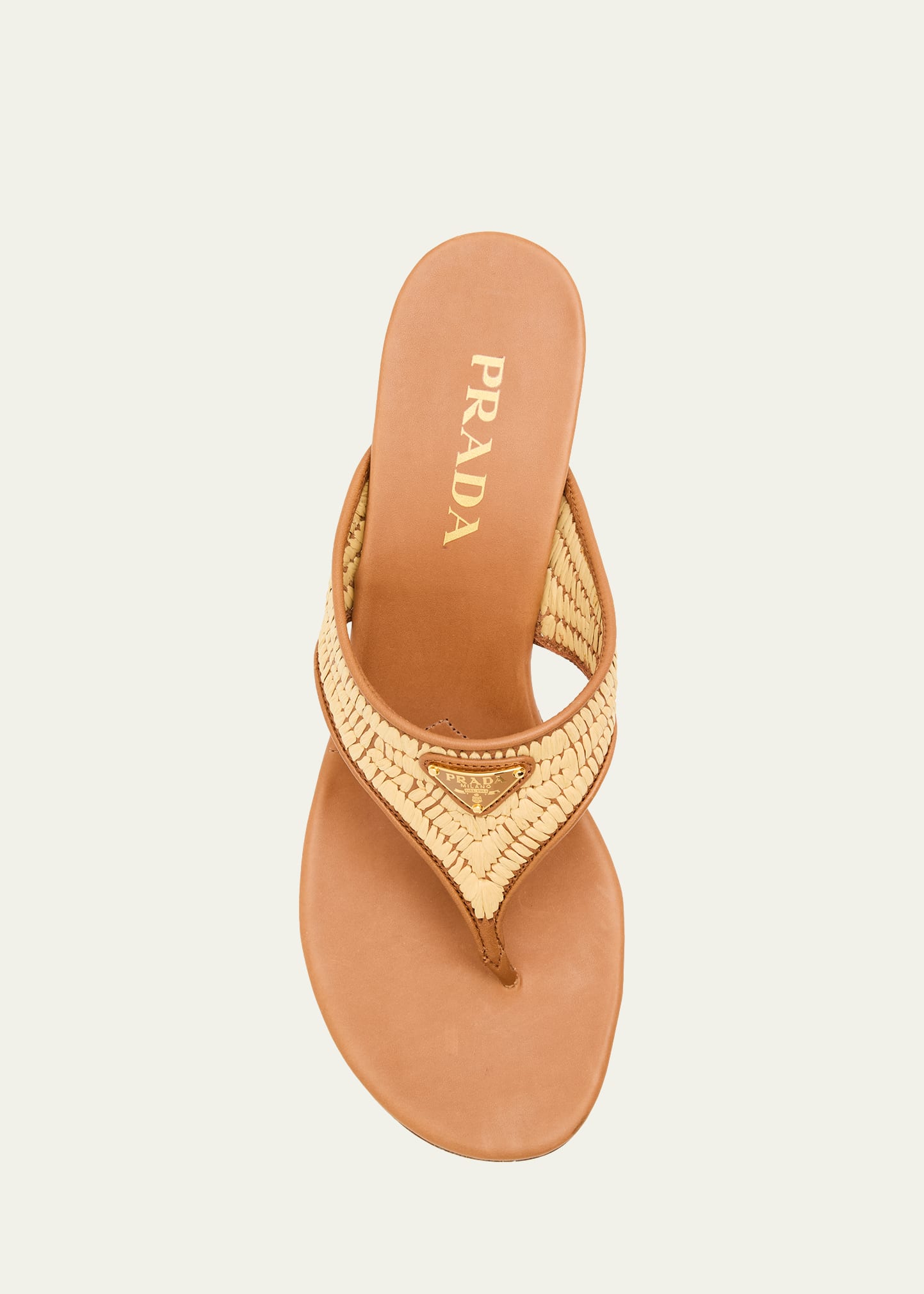 Prada 55mm Triangle Logo Raffia and Leather Thong Sandals