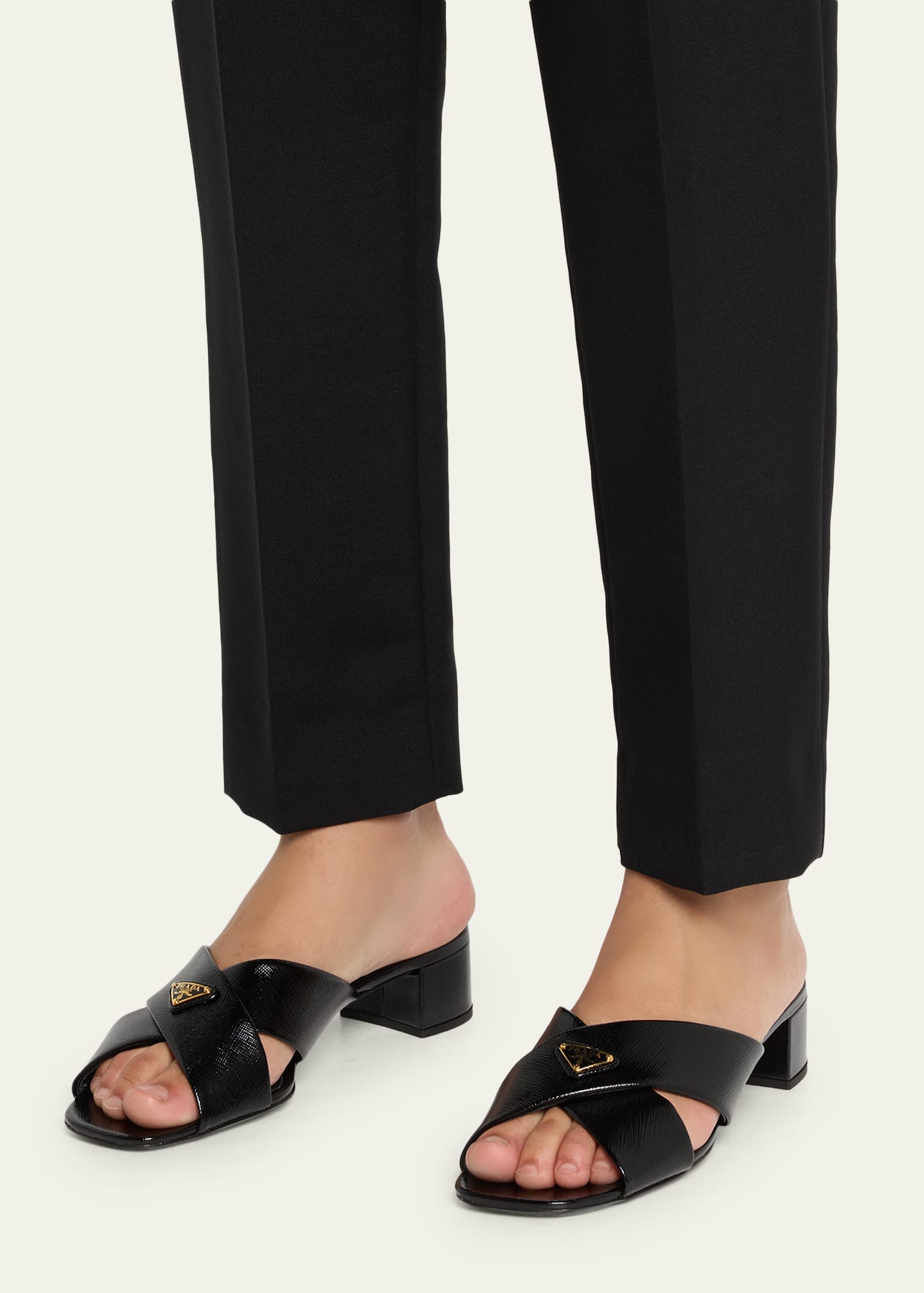 Prada 35mm Triangle Logo Metallic Leather Mule Sandals - Bergdorf