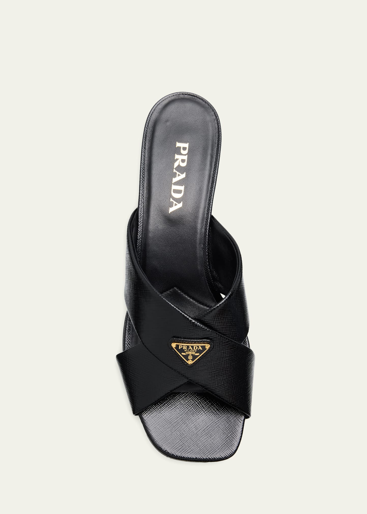 Prada 35mm Triangle Logo Metallic Leather Mule Sandals - Bergdorf